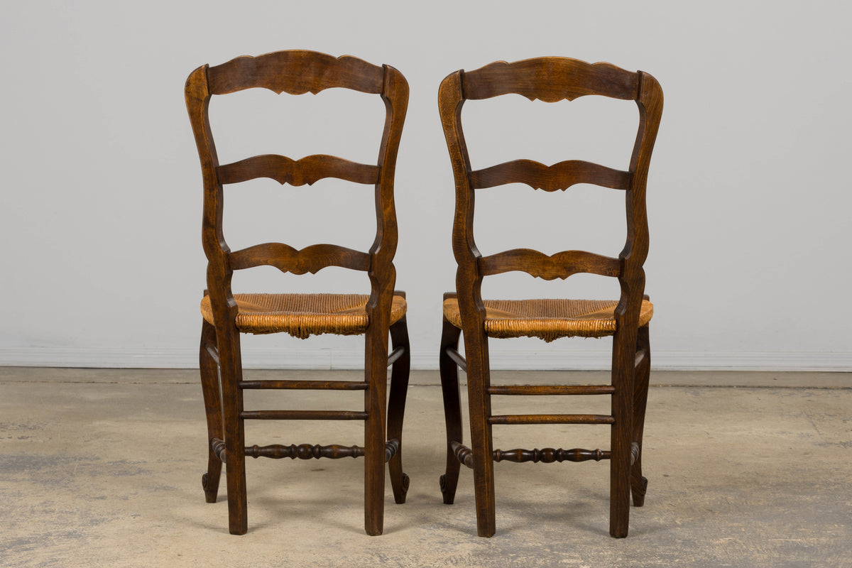 French Louis XV Style Provincial Maple Side Chairs W/ Rush Seats - A Pair