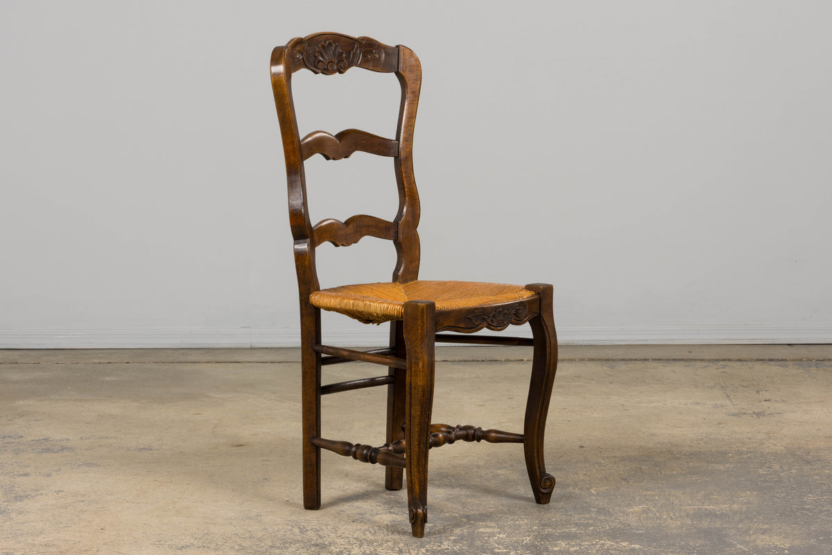 French Louis XV Style Provincial Maple Side Chairs W/ Rush Seats - A Pair