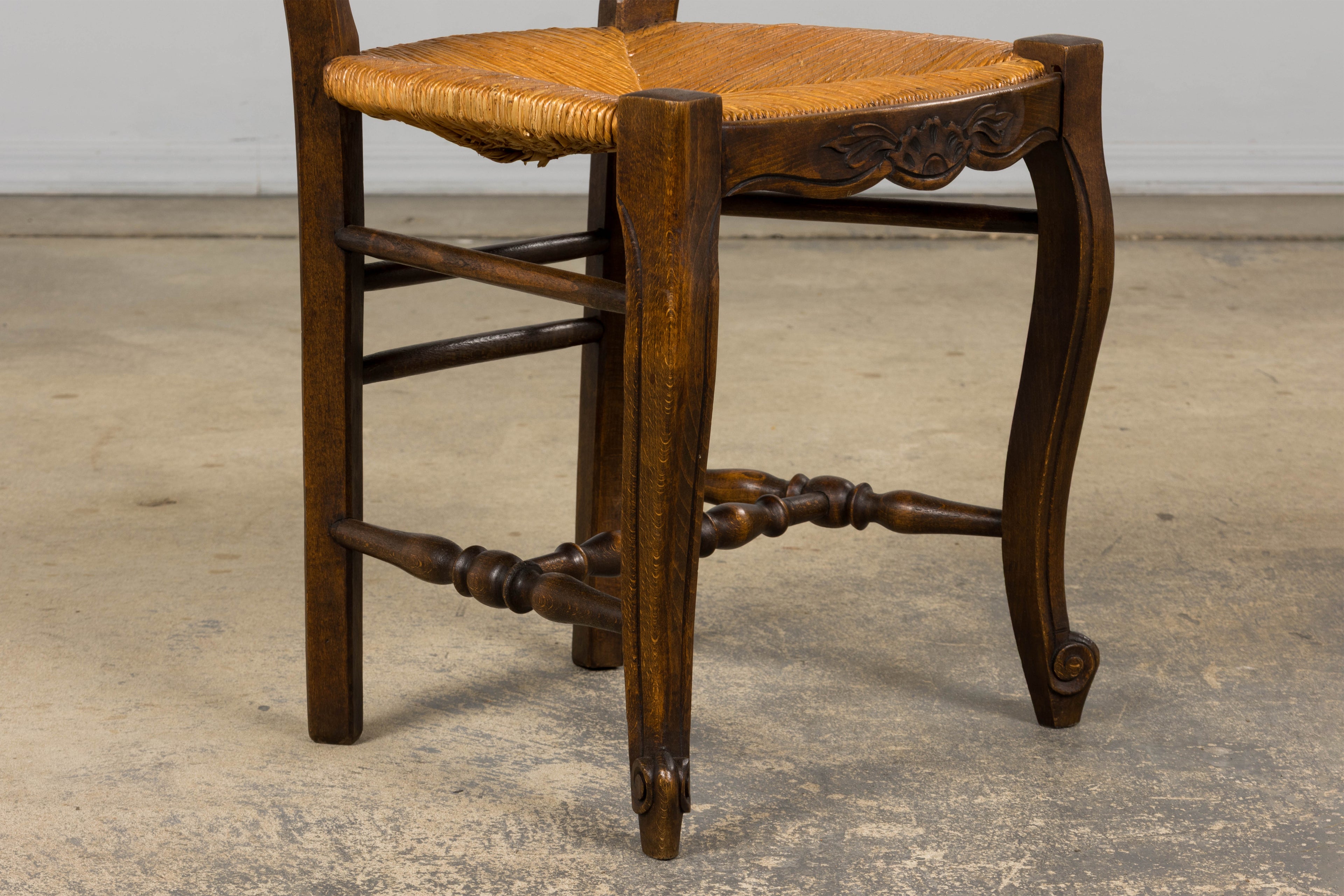 French Louis XV Style Provincial Maple Side Chairs W/ Rush Seats - A Pair
