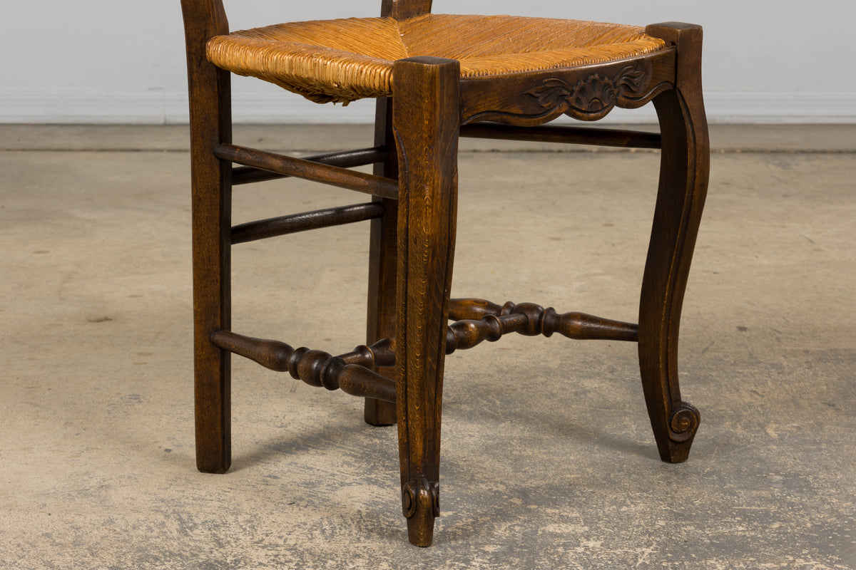 French Louis XV Style Provincial Maple Side Chairs W/ Rush Seats - A Pair