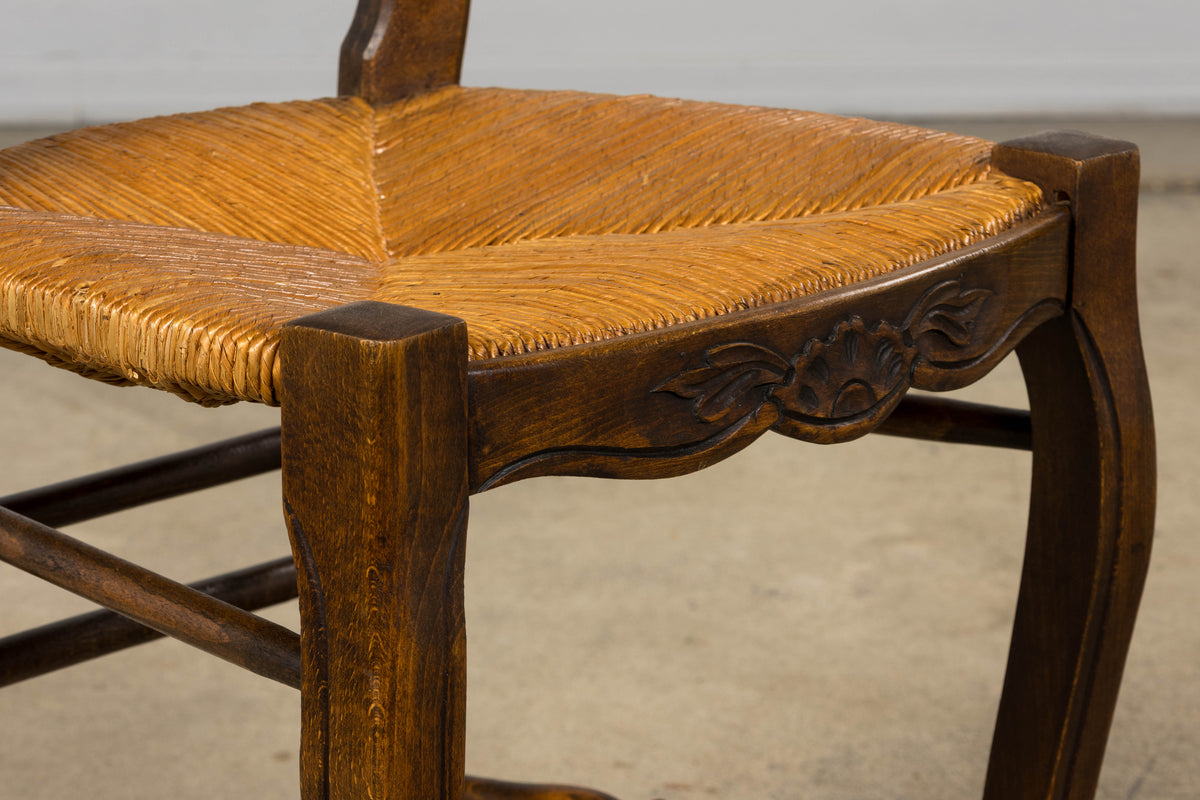 French Louis XV Style Provincial Maple Side Chairs W/ Rush Seats - A Pair