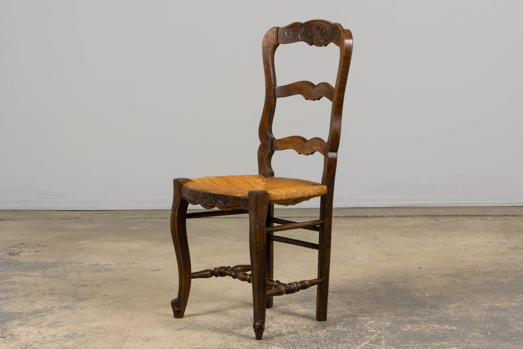 French Louis XV Style Provincial Maple Side Chairs W/ Rush Seats - A Pair