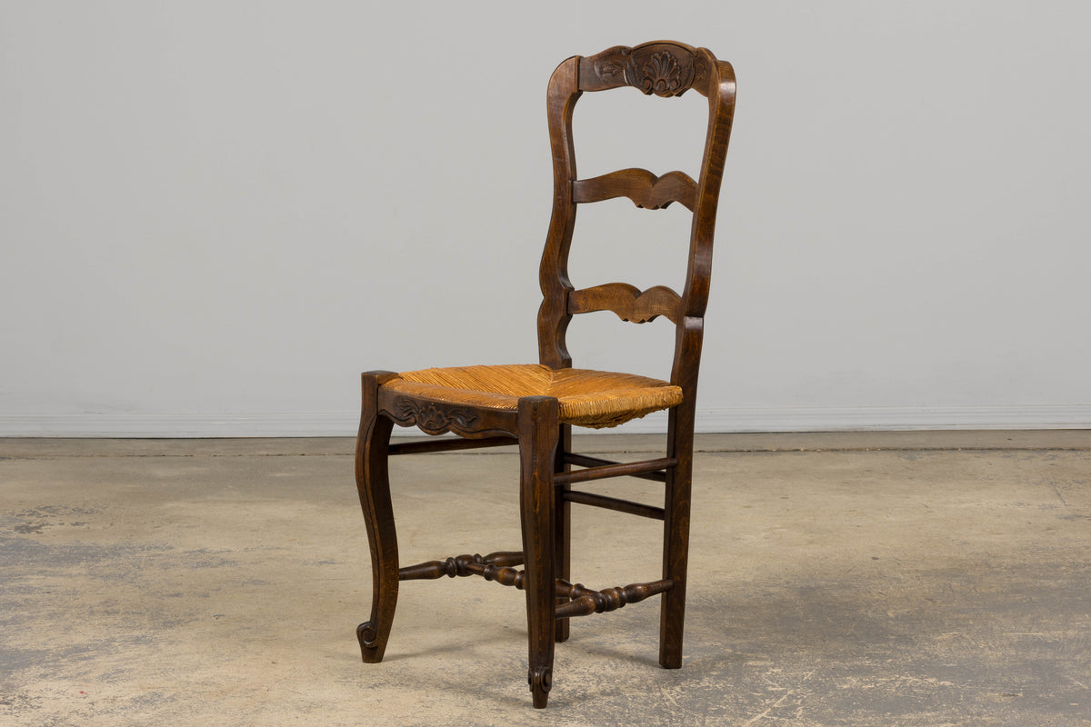 French Louis XV Style Provincial Maple Side Chairs W/ Rush Seats - A Pair