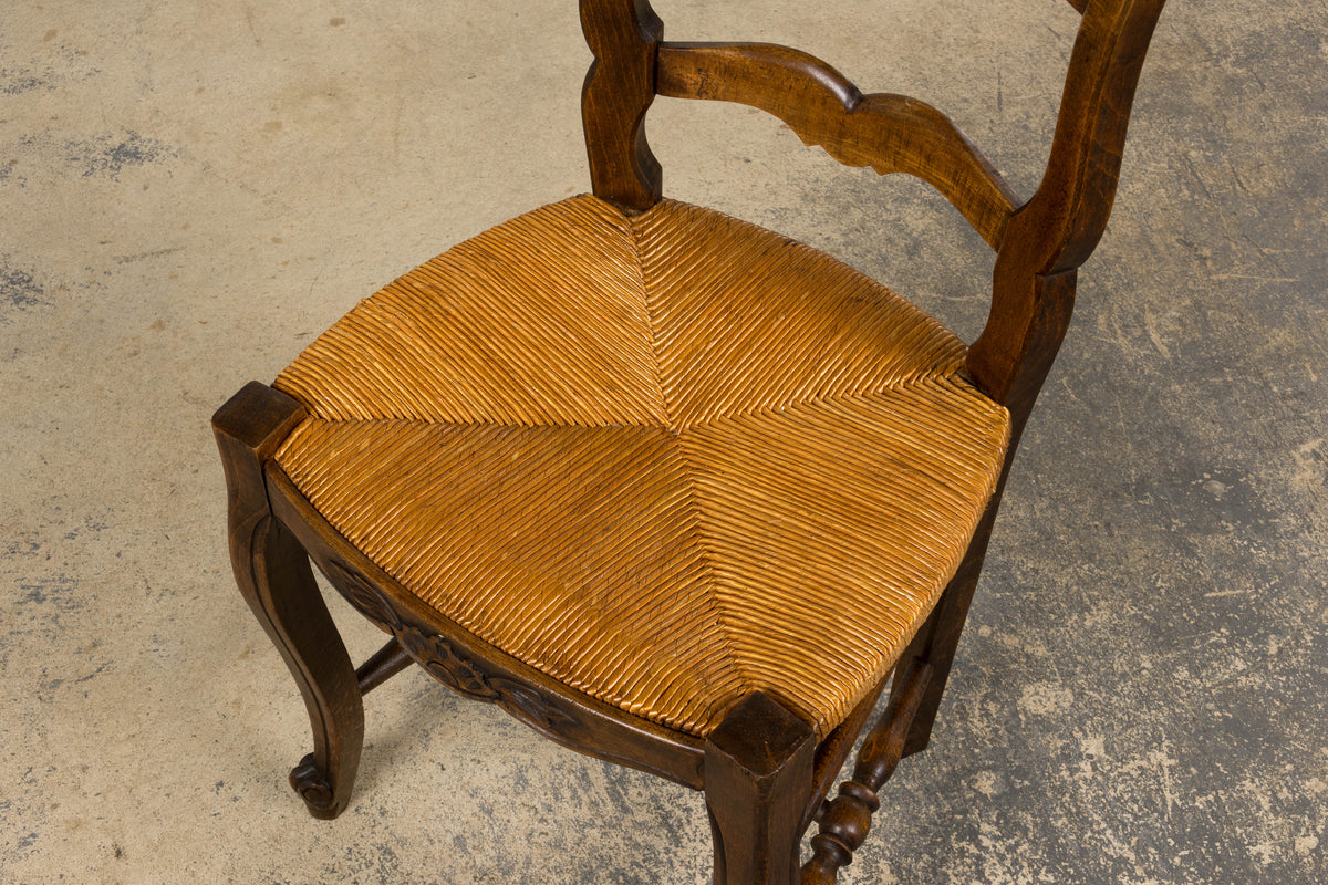 French Louis XV Style Provincial Maple Side Chairs W/ Rush Seats - A Pair