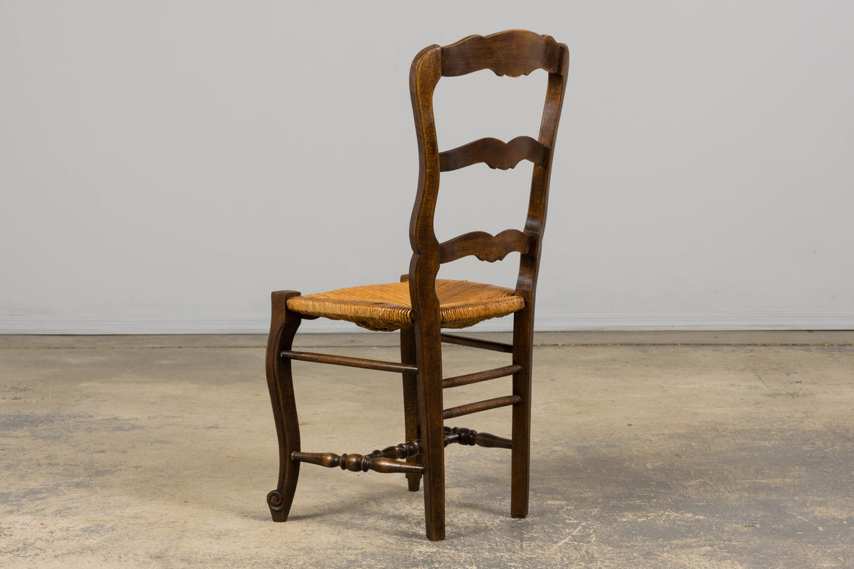 French Louis XV Style Provincial Maple Side Chairs W/ Rush Seats - A Pair