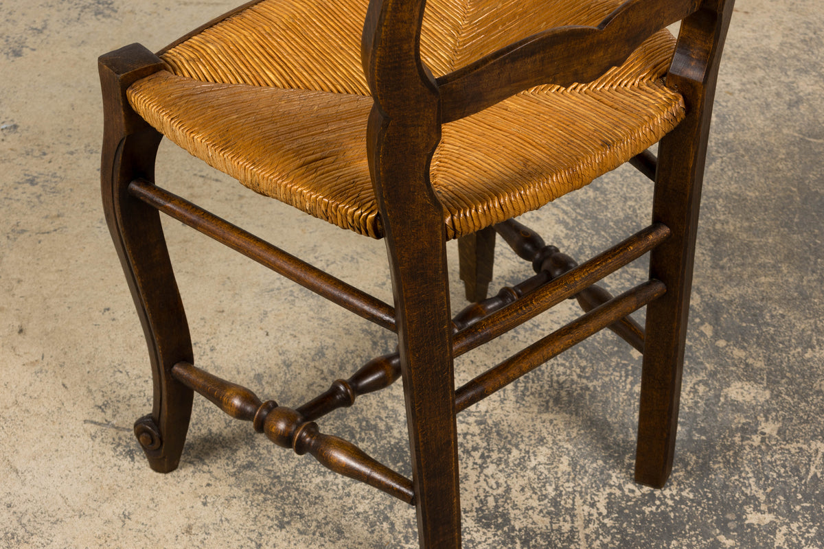 French Louis XV Style Provincial Maple Side Chairs W/ Rush Seats - A Pair