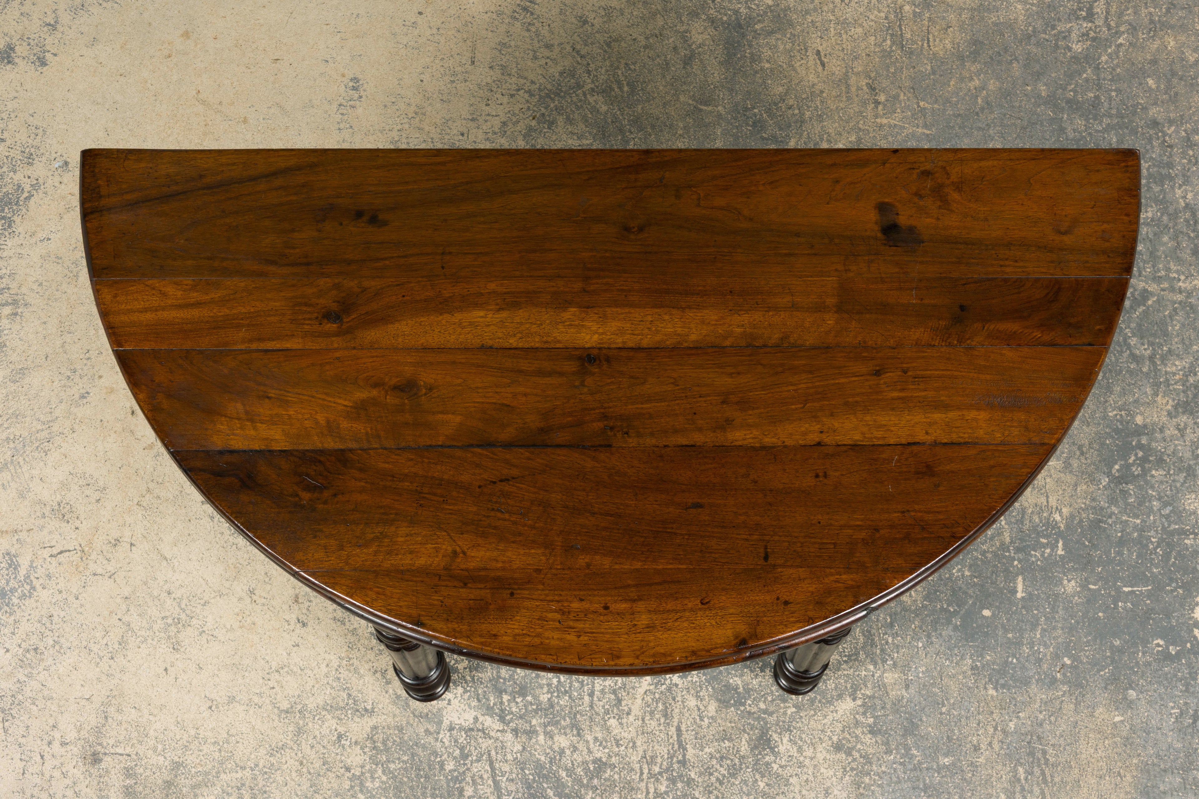 19th Century French Louis Philippe Style Demilune Walnut Folding Console Table