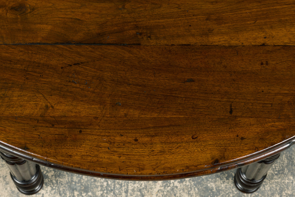 19th Century French Louis Philippe Style Demilune Walnut Folding Console Table