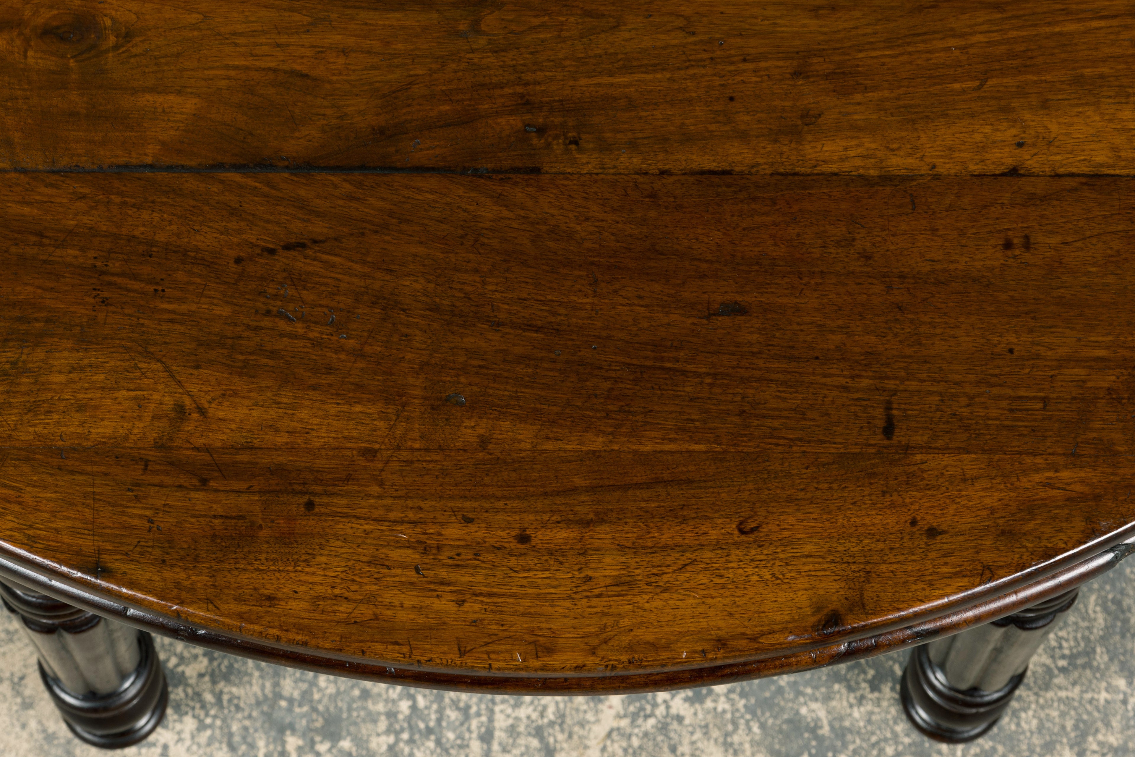 19th Century French Louis Philippe Style Demilune Walnut Folding Console Table