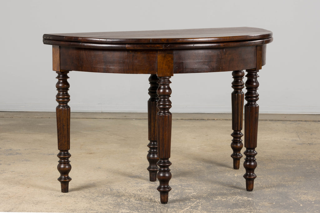 19th Century French Louis Philippe Style Demilune Walnut Folding Console Table