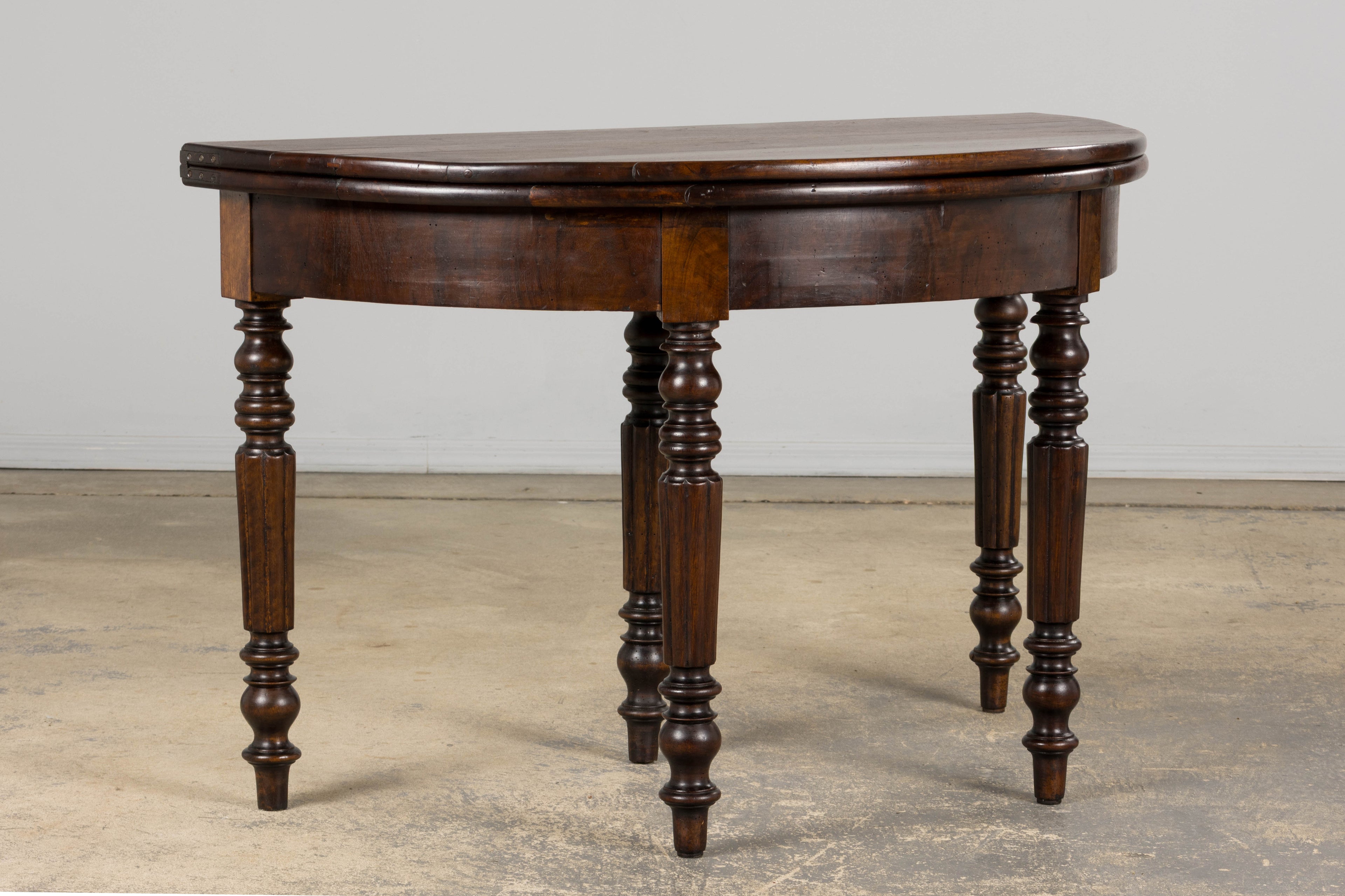 19th Century French Louis Philippe Style Demilune Walnut Folding Console Table