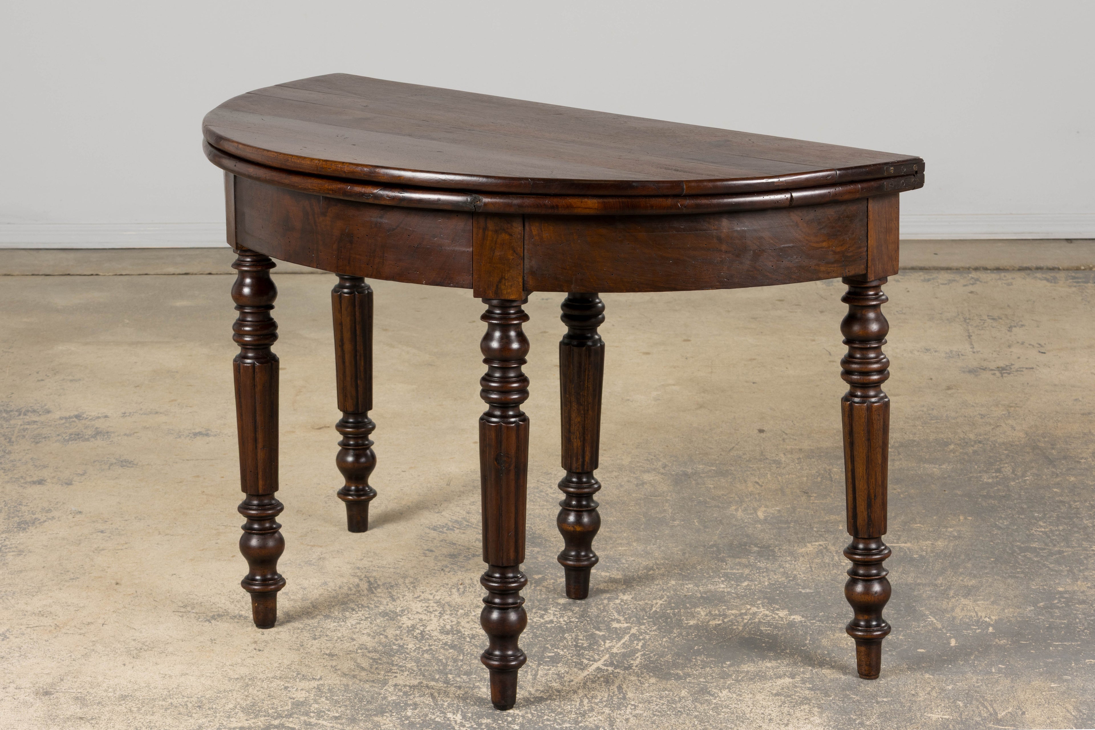 19th Century French Louis Philippe Style Demilune Walnut Folding Console Table