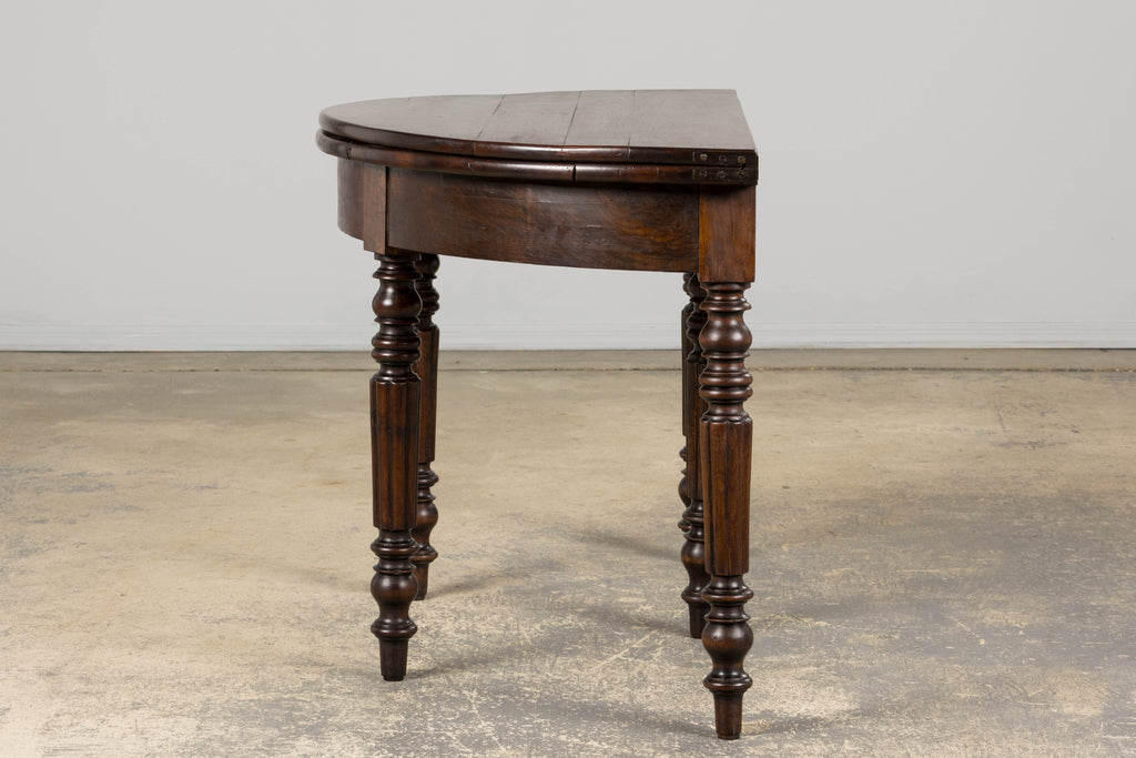 19th Century French Louis Philippe Style Demilune Walnut Folding Console Table