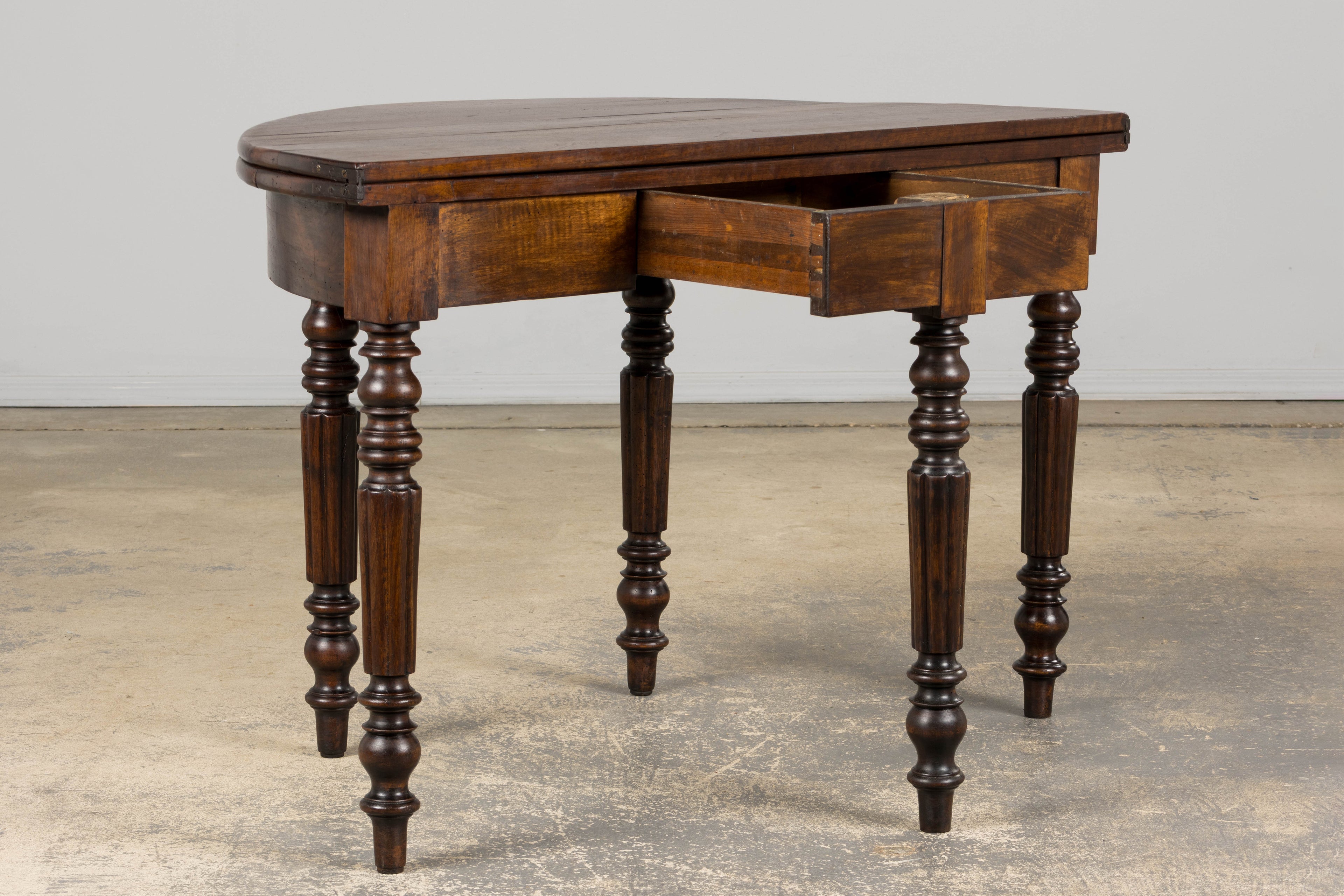 19th Century French Louis Philippe Style Demilune Walnut Folding Console Table