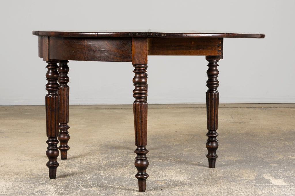 19th Century French Louis Philippe Style Demilune Walnut Folding Console Table
