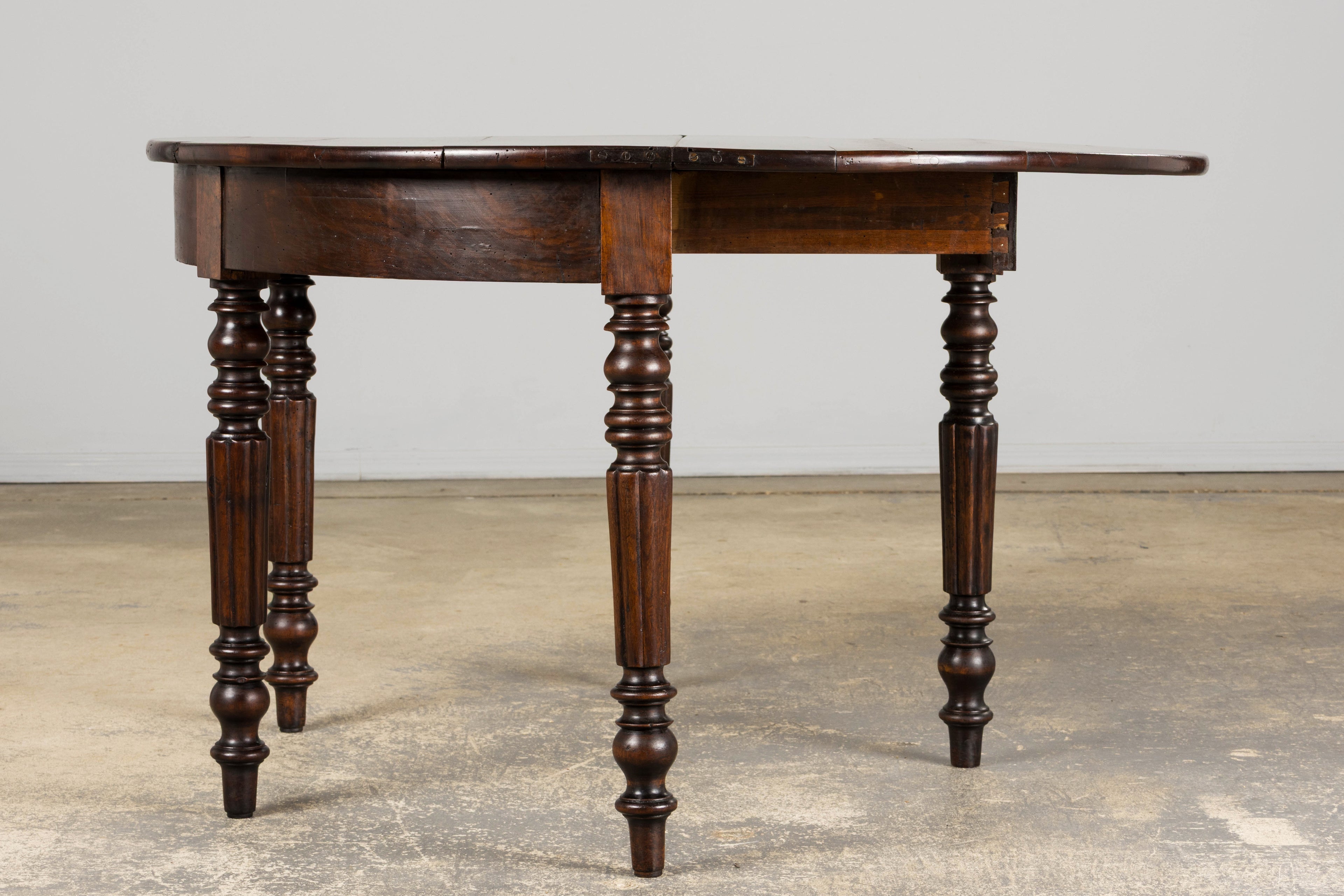 19th Century French Louis Philippe Style Demilune Walnut Folding Console Table