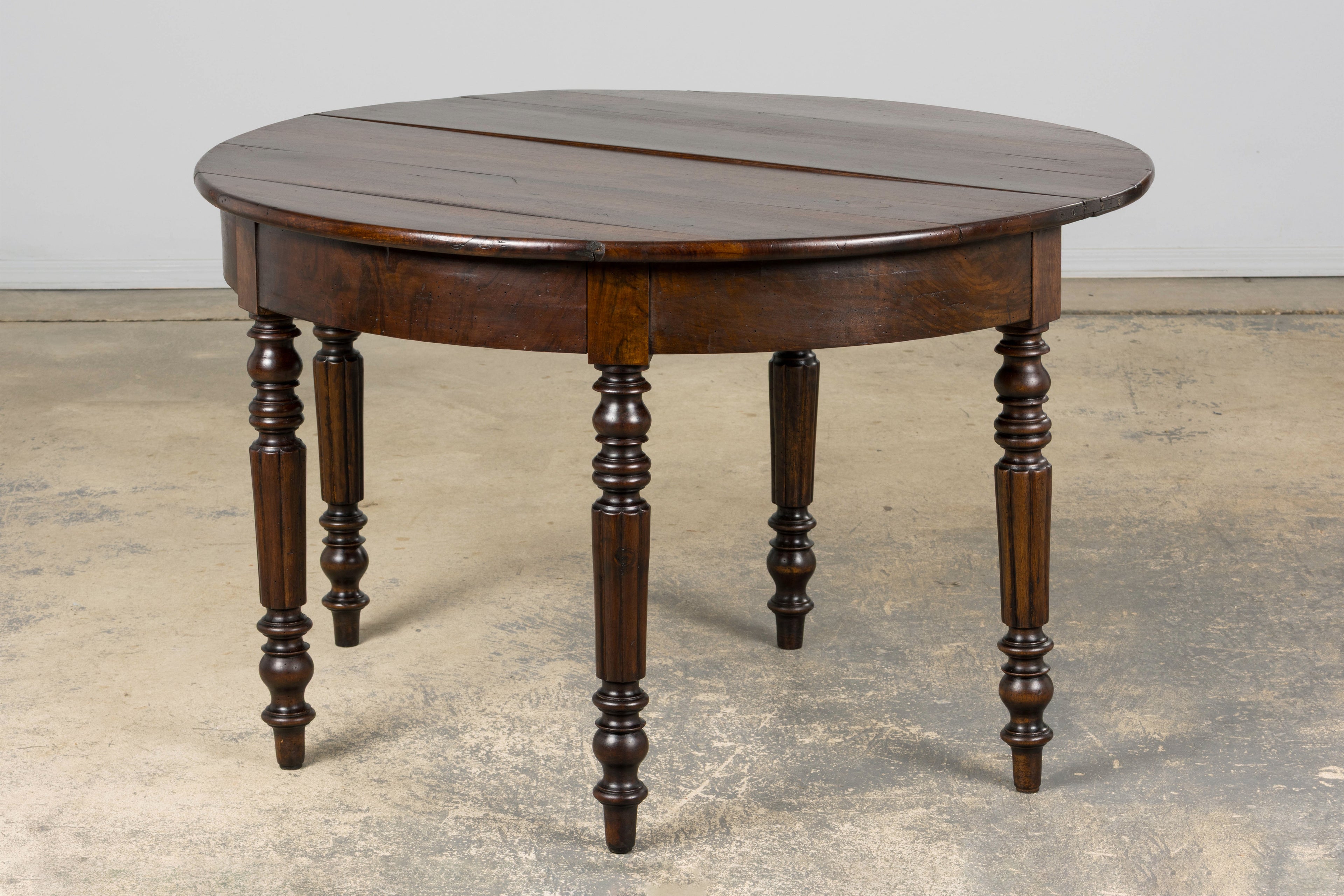 19th Century French Louis Philippe Style Demilune Walnut Folding Console Table