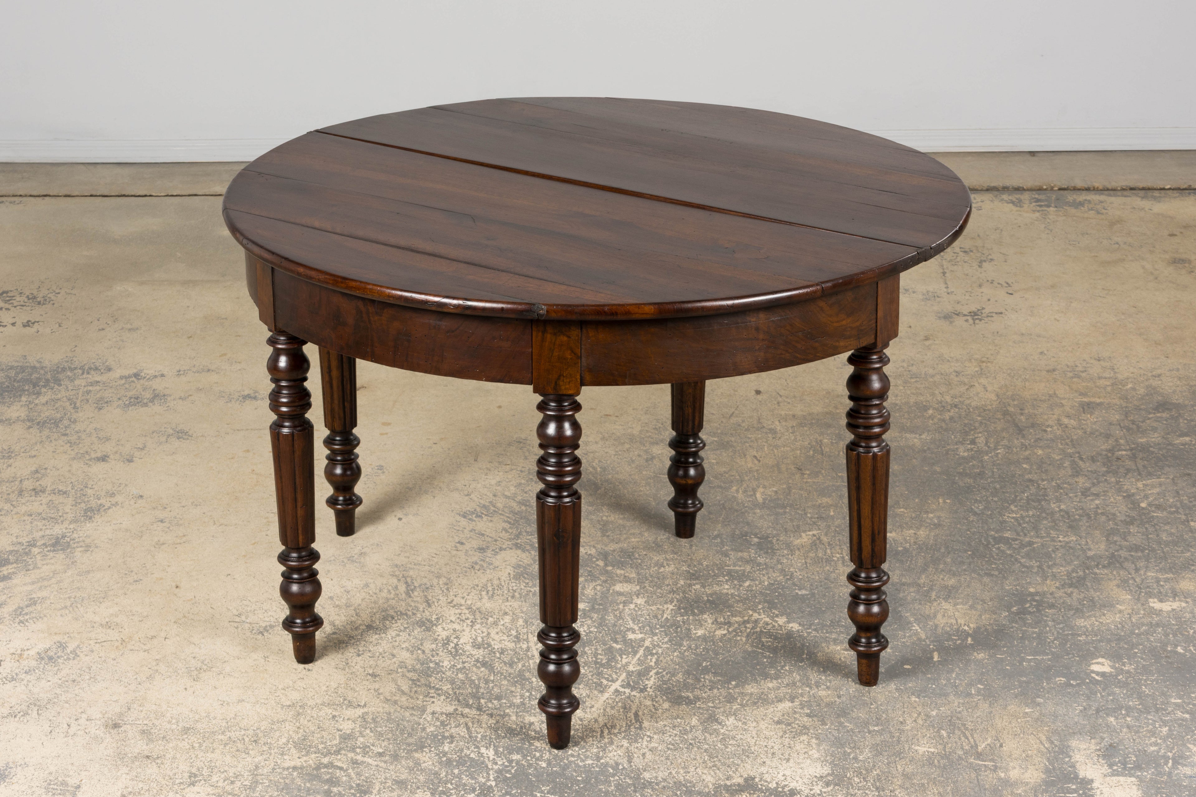19th Century French Louis Philippe Style Demilune Walnut Folding Console Table