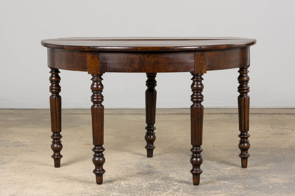 19th Century French Louis Philippe Style Demilune Walnut Folding Console Table