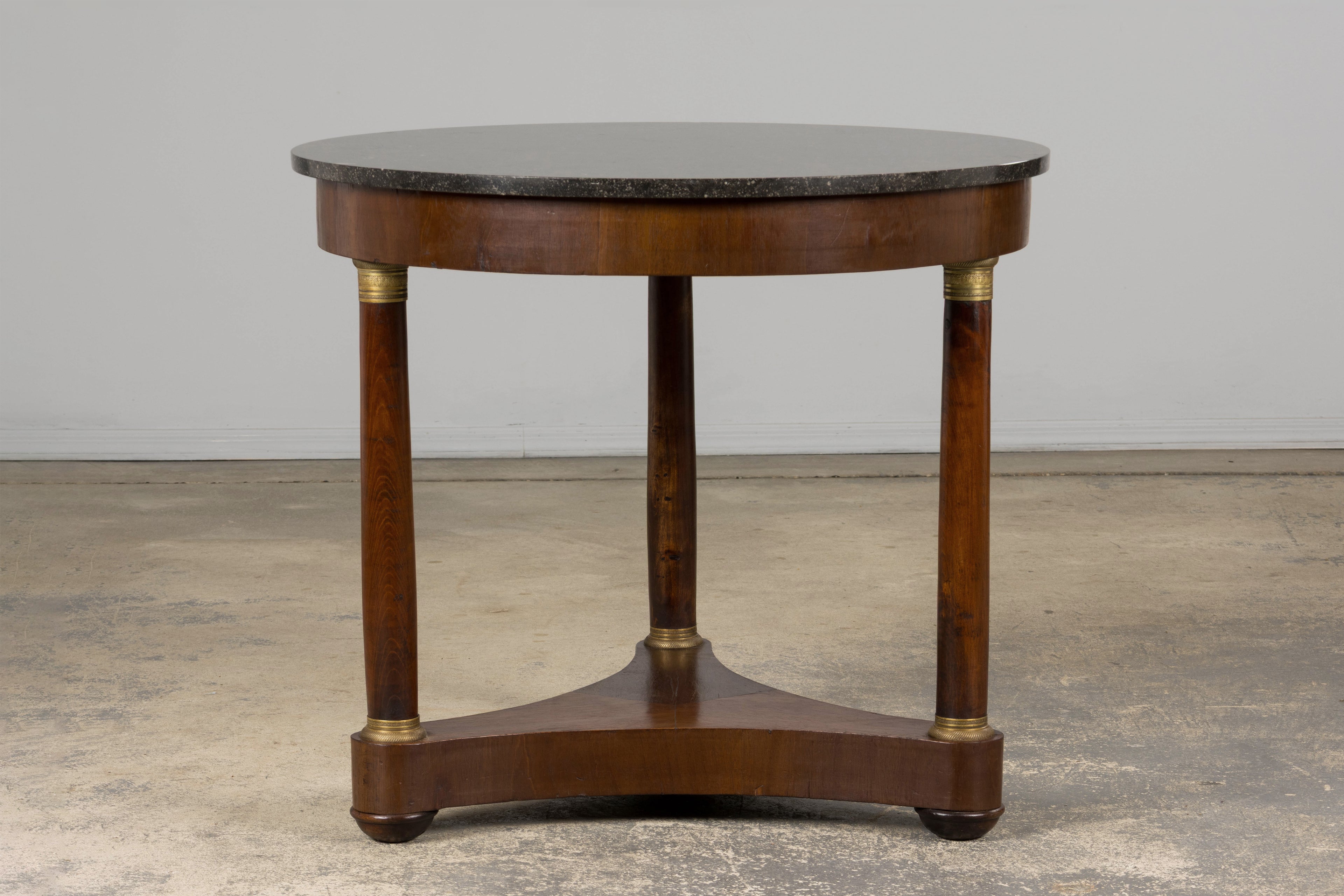 19th Century French Empire Style Walnut Pedestal Center Table with Marble Top