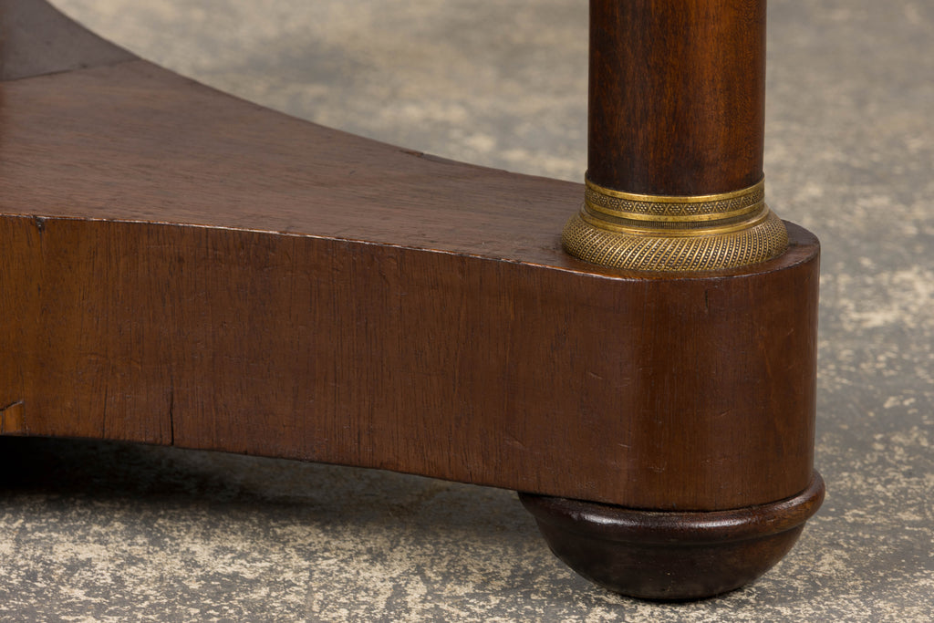 19th Century French Empire Style Walnut Pedestal Center Table with Marble Top