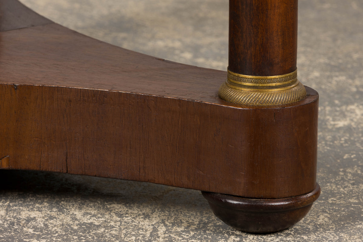 19th Century French Empire Style Walnut Pedestal Center Table with Marble Top
