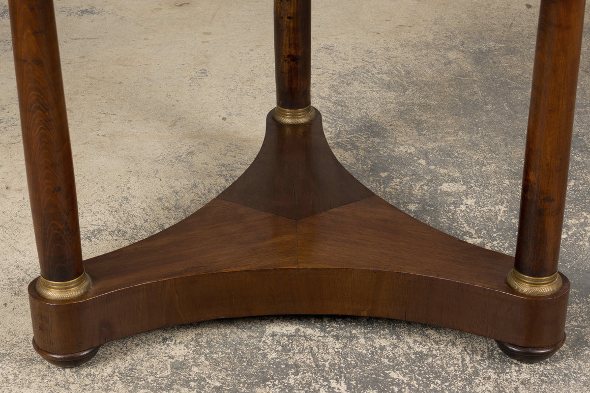 19th Century French Empire Style Walnut Pedestal Center Table with Marble Top