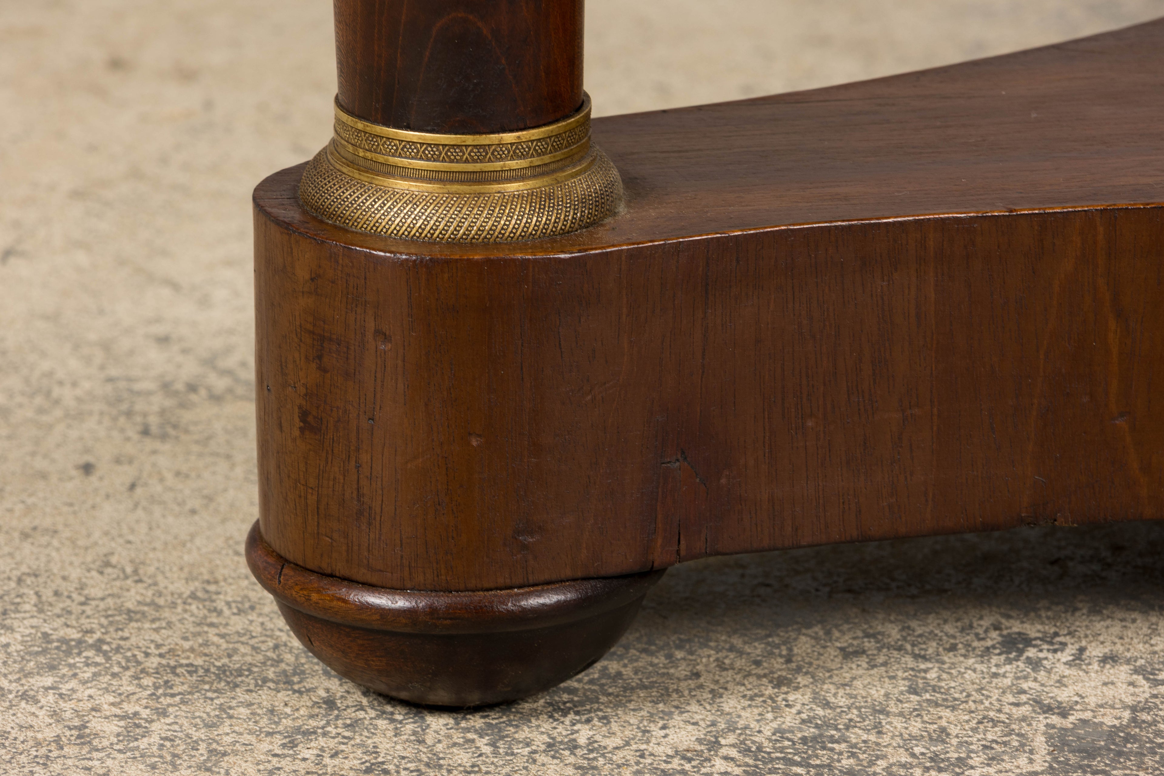 19th Century French Empire Style Walnut Pedestal Center Table with Marble Top