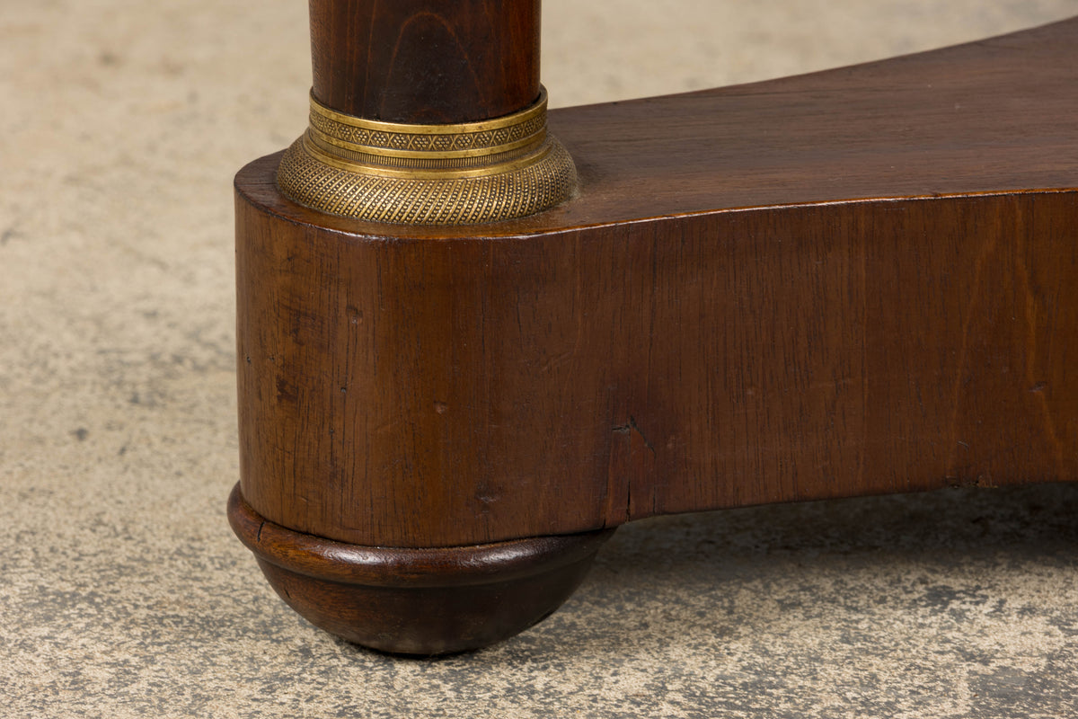 19th Century French Empire Style Walnut Pedestal Center Table with Marble Top