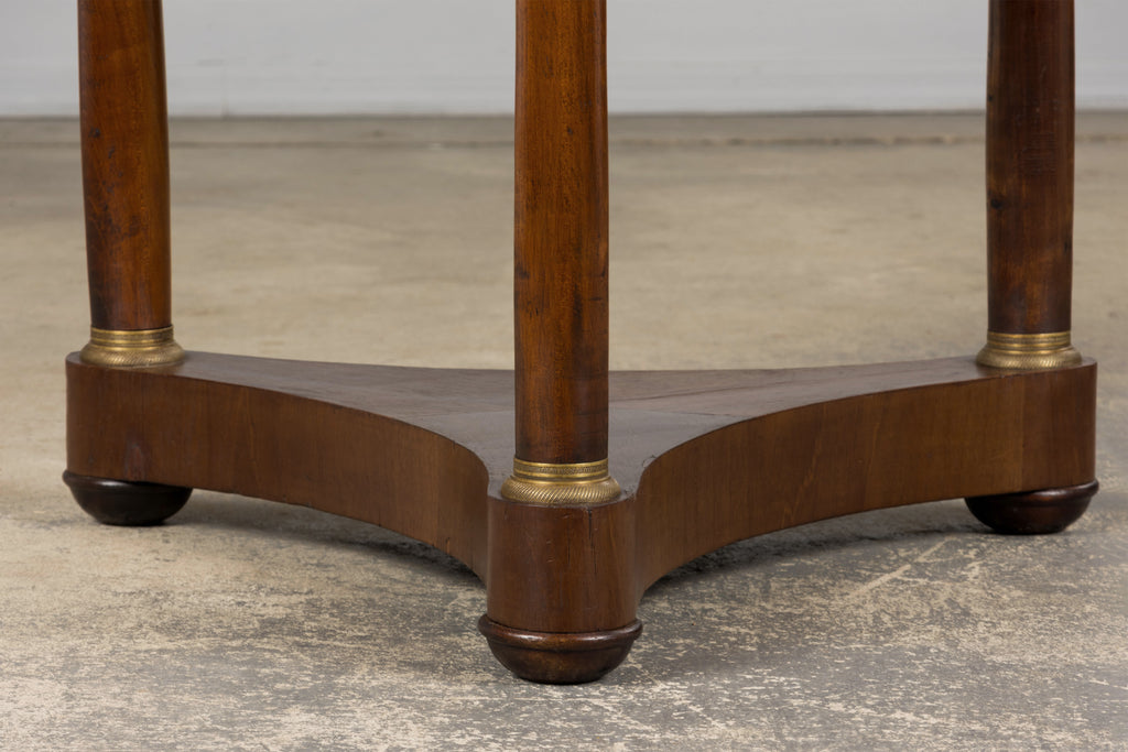 19th Century French Empire Style Walnut Pedestal Center Table with Marble Top