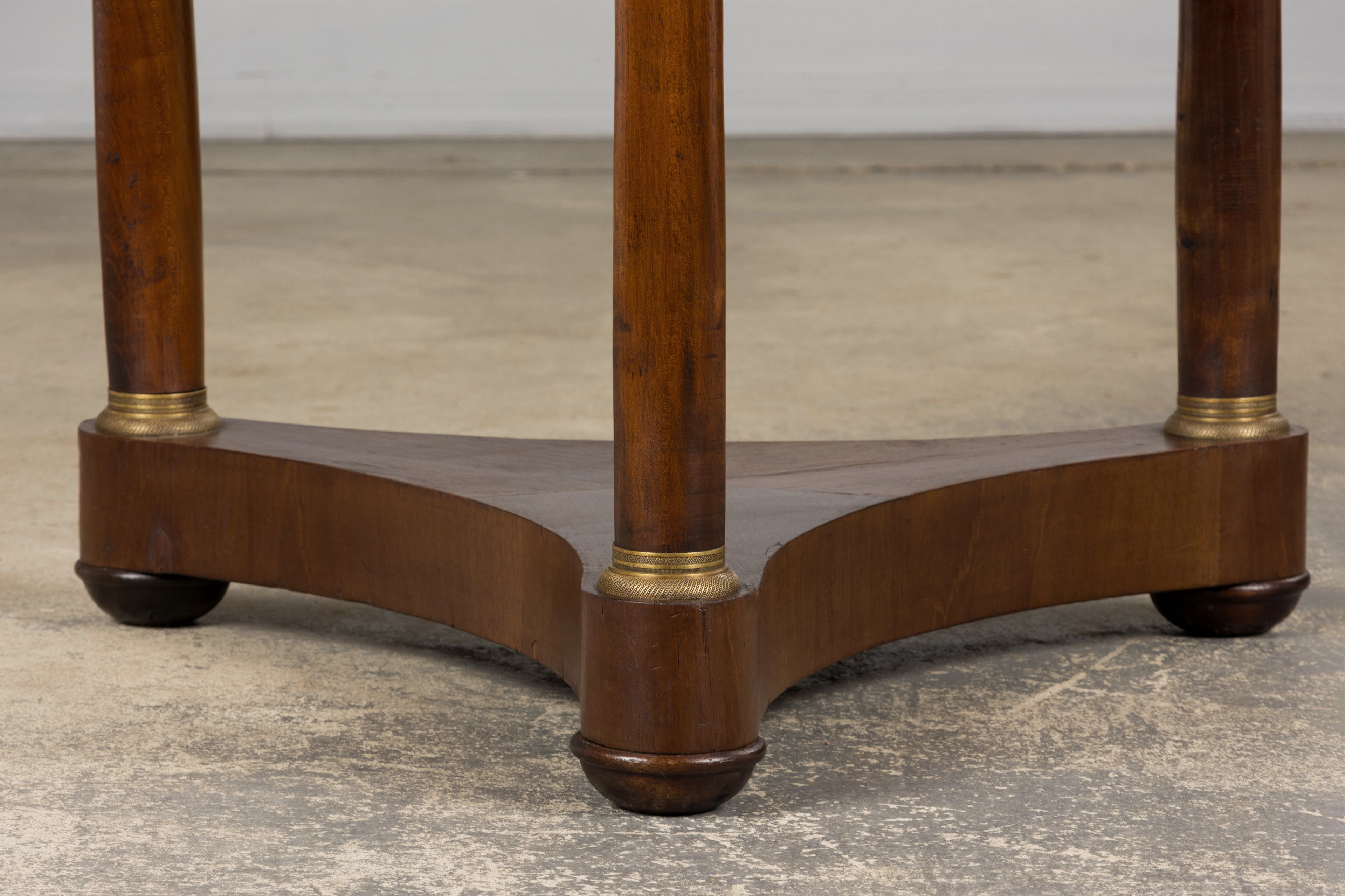 19th Century French Empire Style Walnut Pedestal Center Table with Marble Top