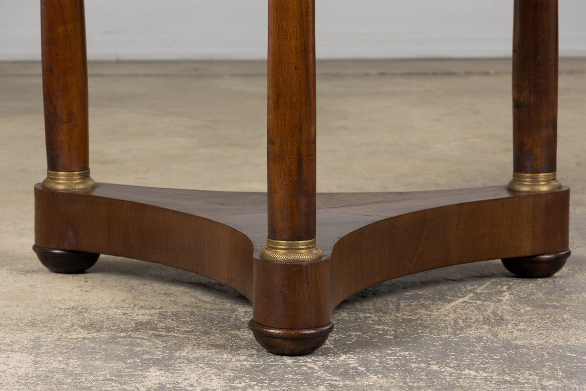 19th Century French Empire Style Walnut Pedestal Center Table with Marble Top