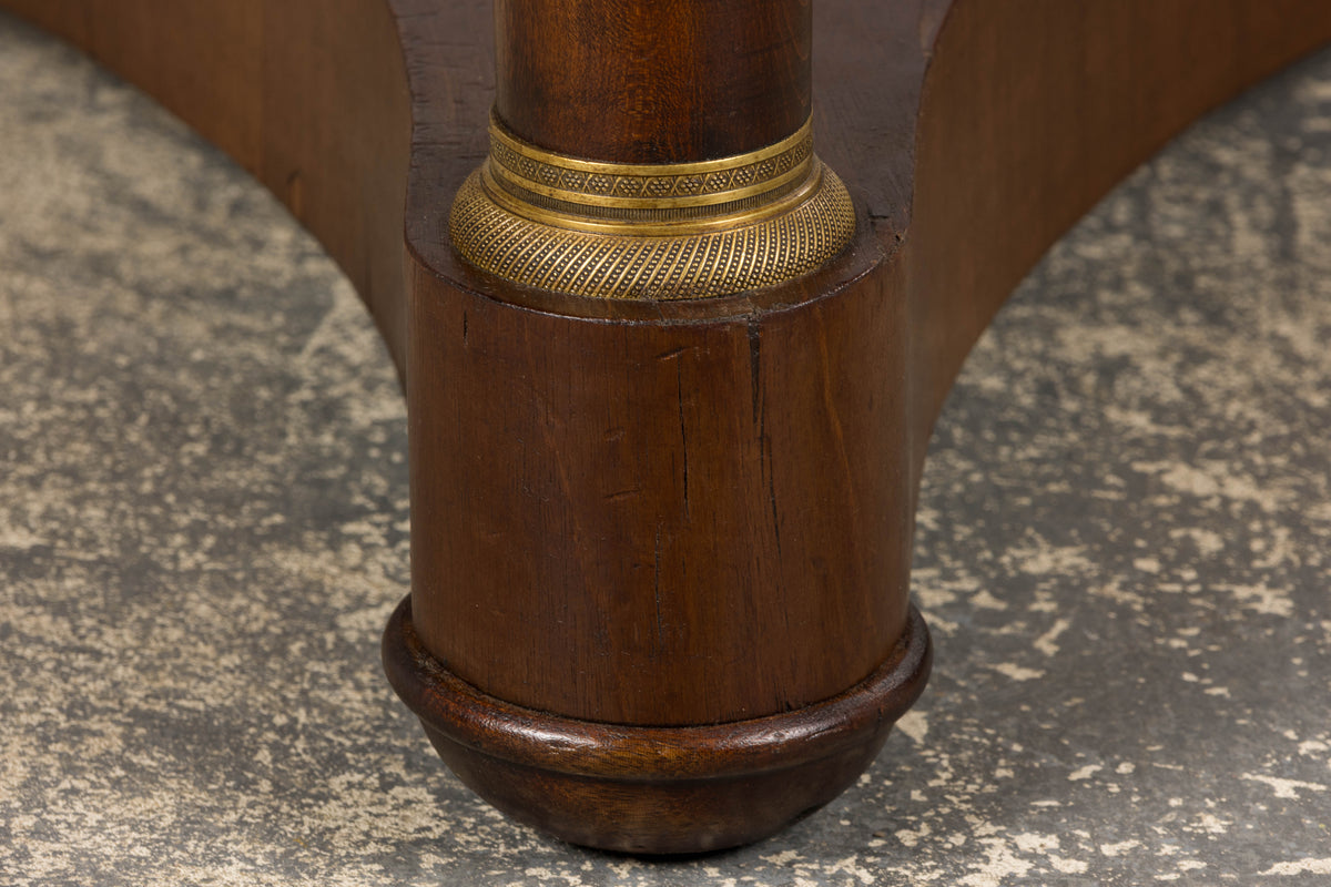 19th Century French Empire Style Walnut Pedestal Center Table with Marble Top