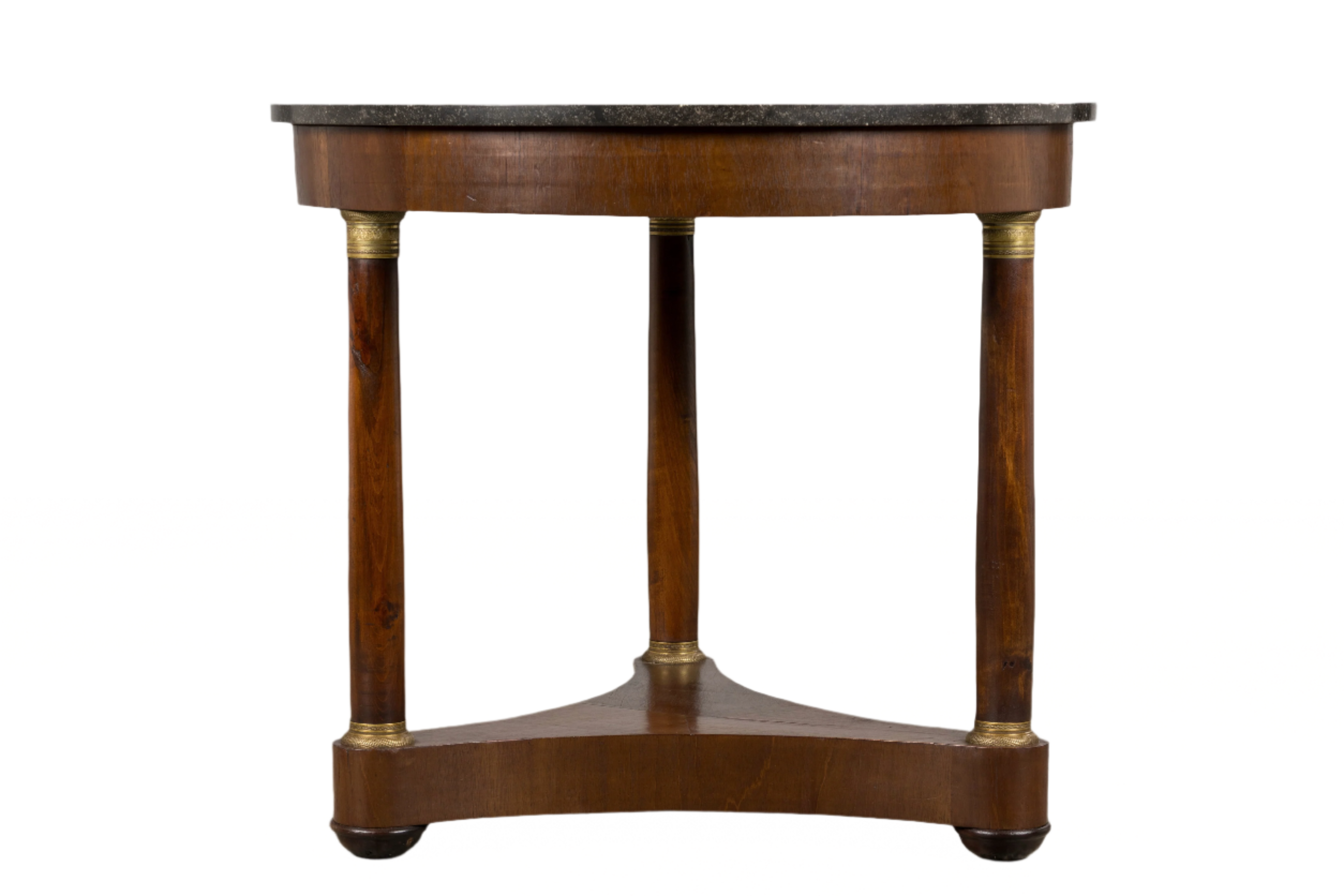 19th Century French Empire Style Walnut Pedestal Center Table with Marble Top