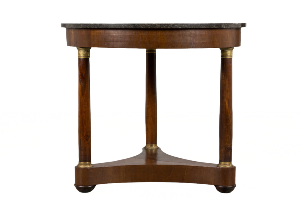 19th Century French Empire Style Walnut Pedestal Center Table with Marble Top