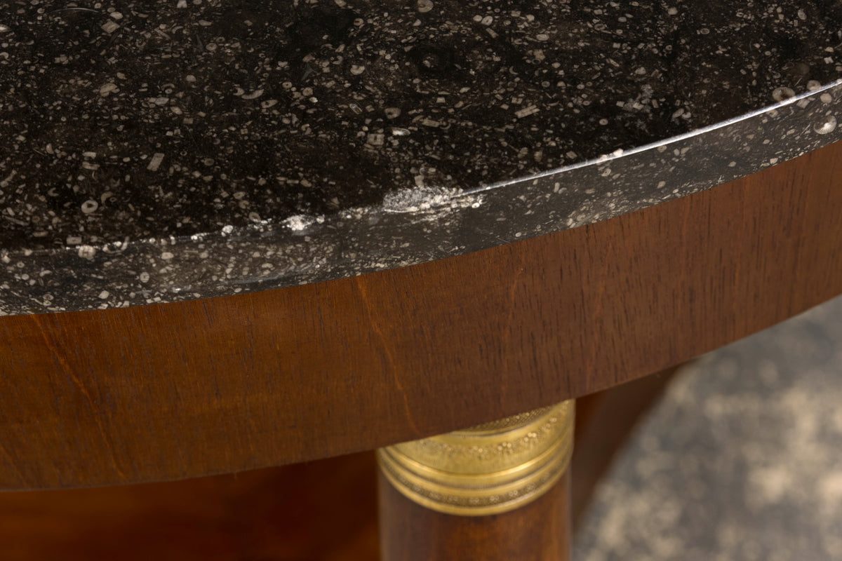 19th Century French Empire Style Walnut Pedestal Center Table with Marble Top