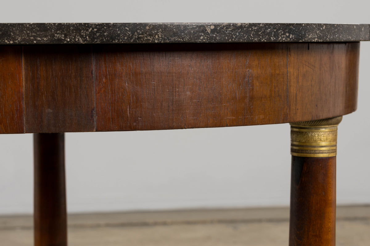 19th Century French Empire Style Walnut Pedestal Center Table with Marble Top