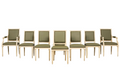 Antique French Louis XVI Style Painted Dining Chairs in Olive Green Leather - Set of 8