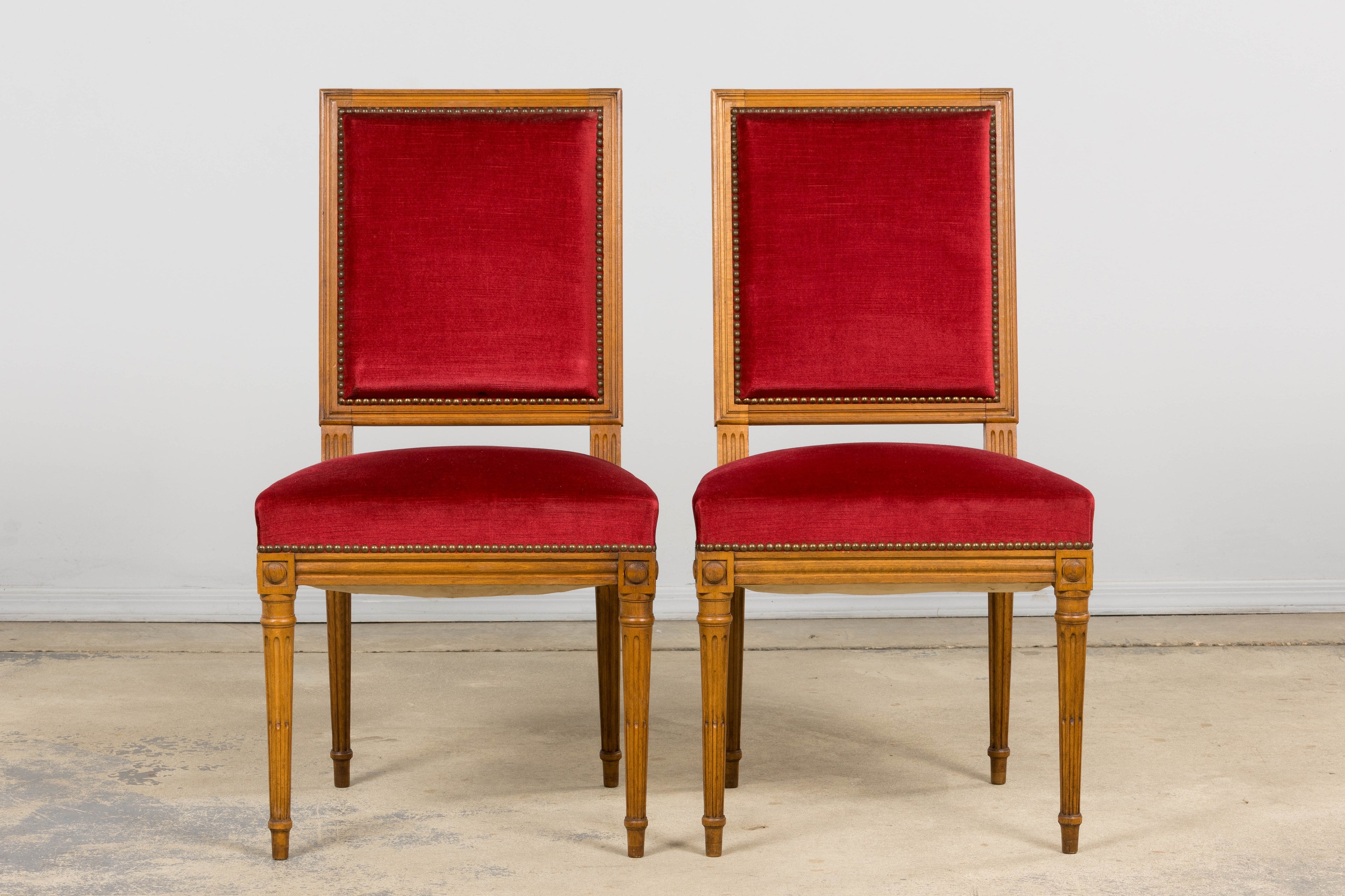 French Louis XVI Style Dining Chairs W/ Red Velvet - Set of 6