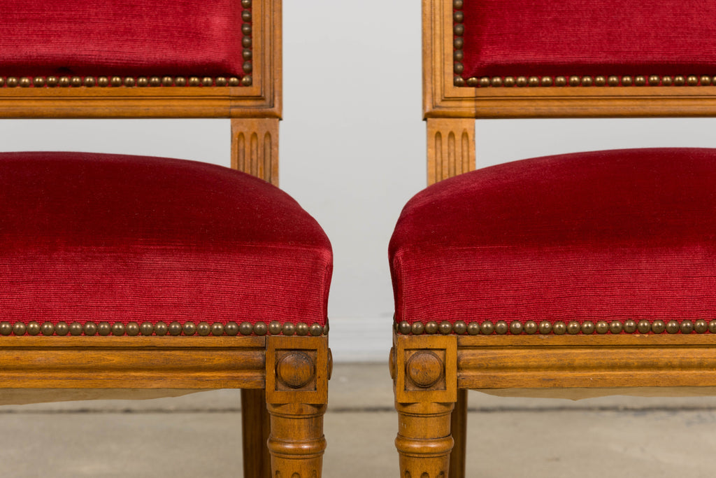French Louis XVI Style Dining Chairs W/ Red Velvet - Set of 6