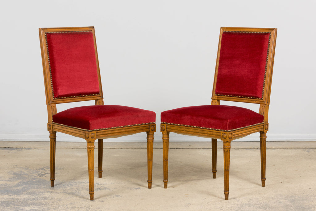 French Louis XVI Style Dining Chairs W/ Red Velvet - Set of 6