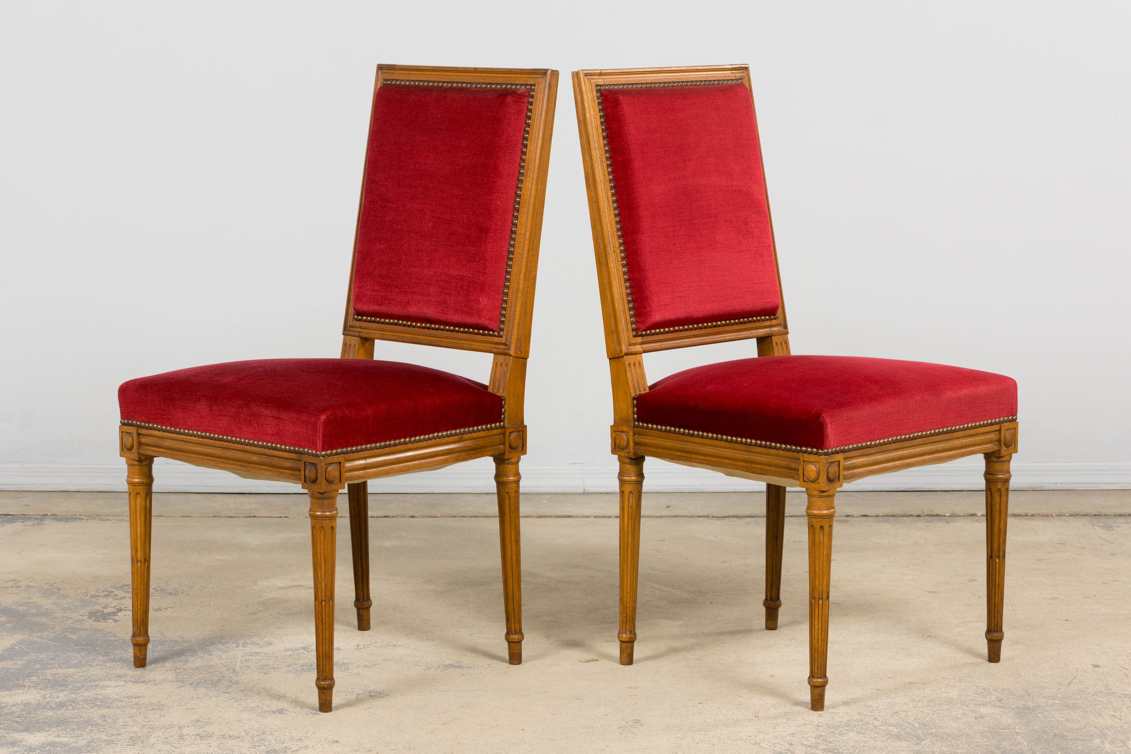 French Louis XVI Style Dining Chairs W/ Red Velvet - Set of 6