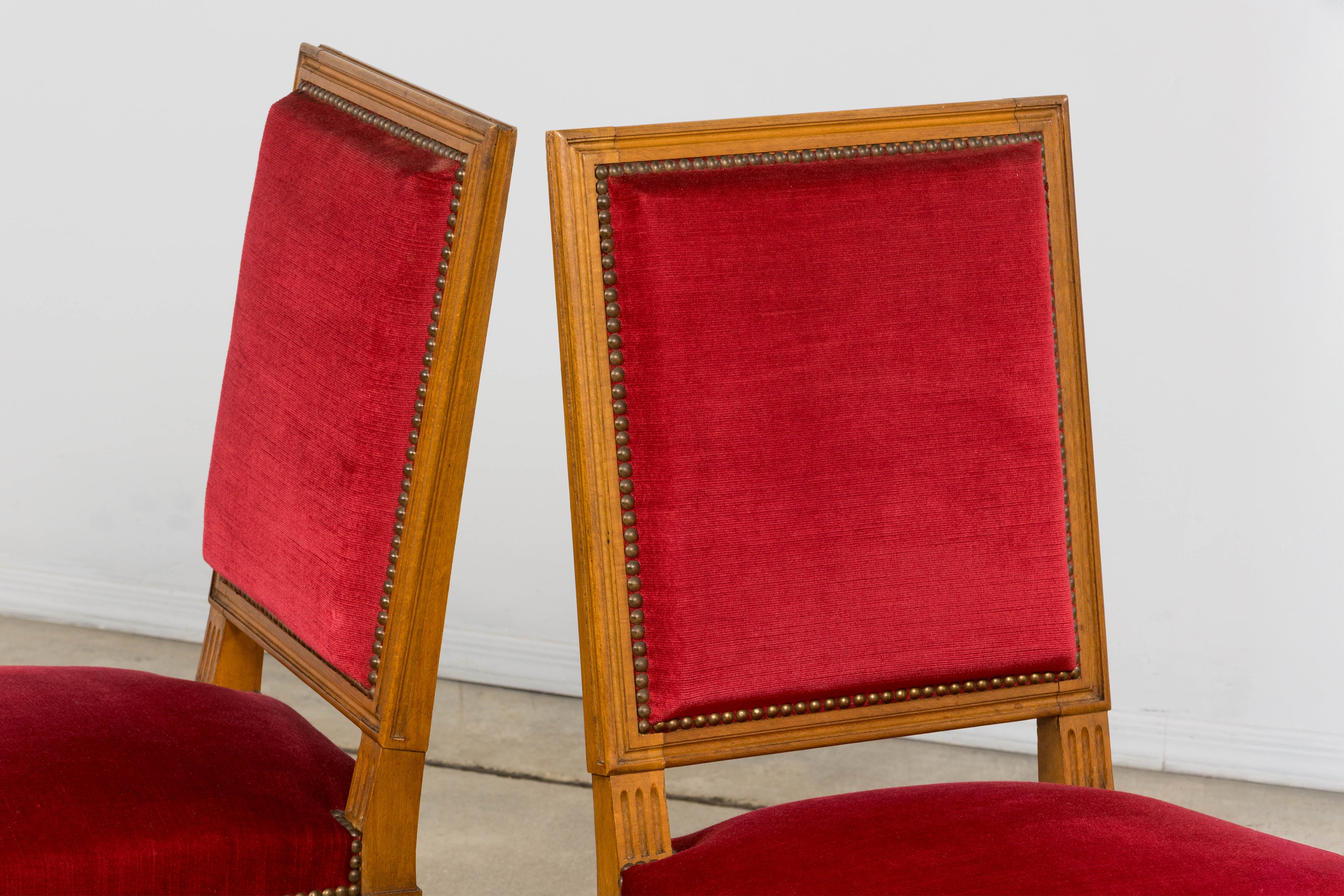 French Louis XVI Style Dining Chairs W/ Red Velvet - Set of 6