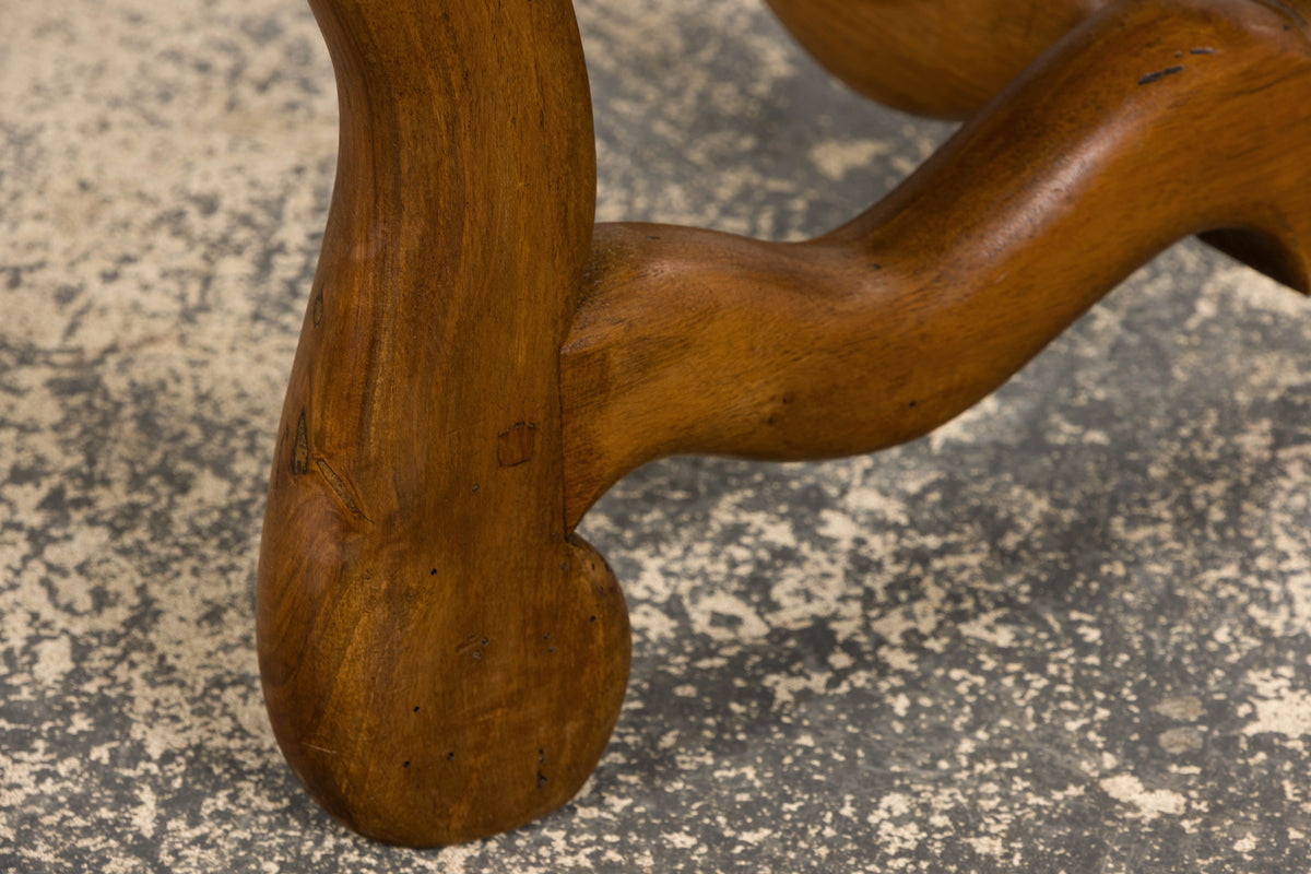 French Louis XIII Style Os De Mouton Walnut Dining Chairs W/ Tabourets in Blue Plaid - Set of 8