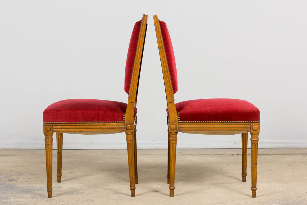 French Louis XVI Style Dining Chairs W/ Red Velvet - Set of 6