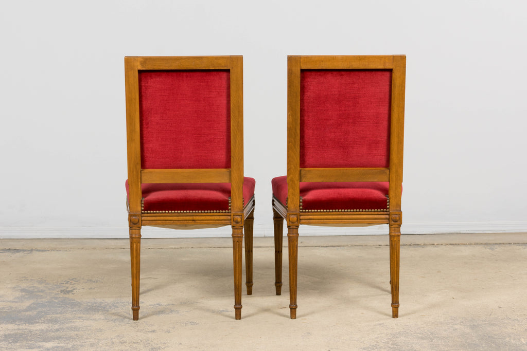 French Louis XVI Style Dining Chairs W/ Red Velvet - Set of 6
