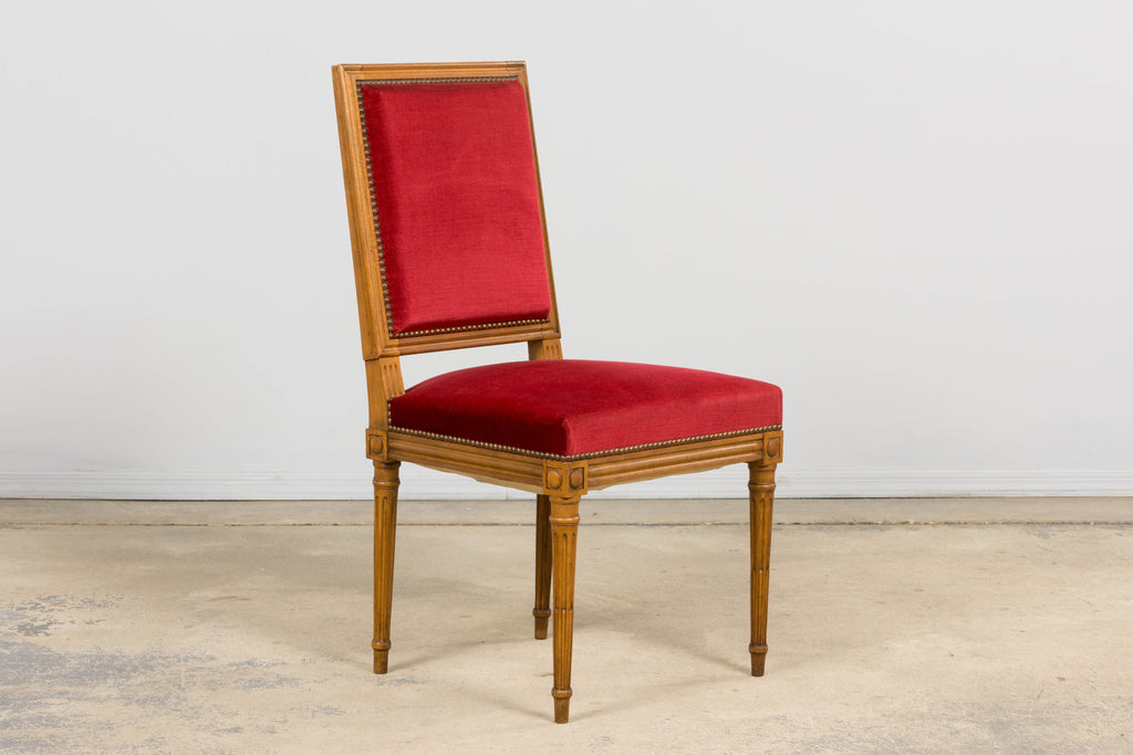 French Louis XVI Style Dining Chairs W/ Red Velvet - Set of 6