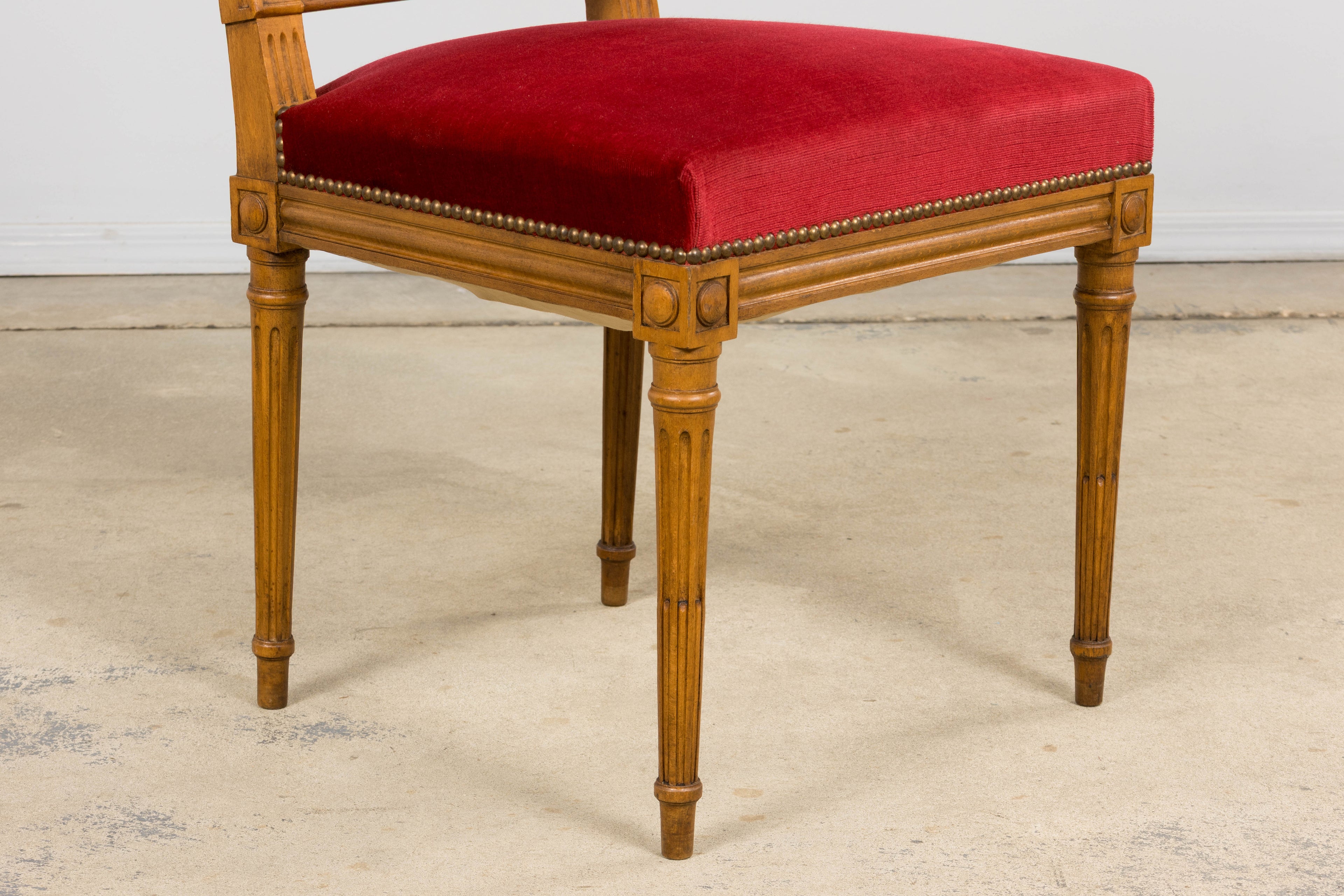 French Louis XVI Style Dining Chairs W/ Red Velvet - Set of 6