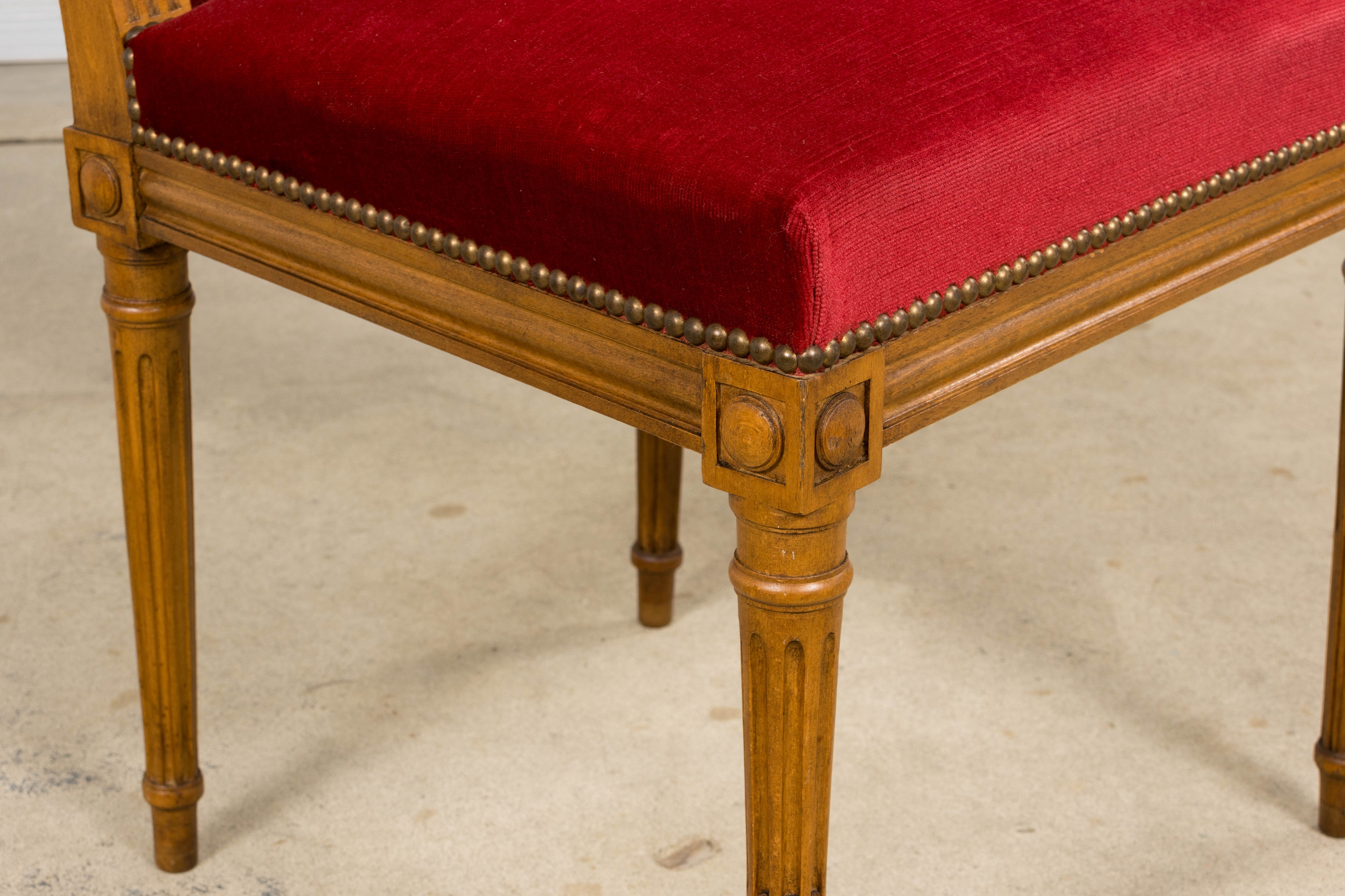 French Louis XVI Style Dining Chairs W/ Red Velvet - Set of 6