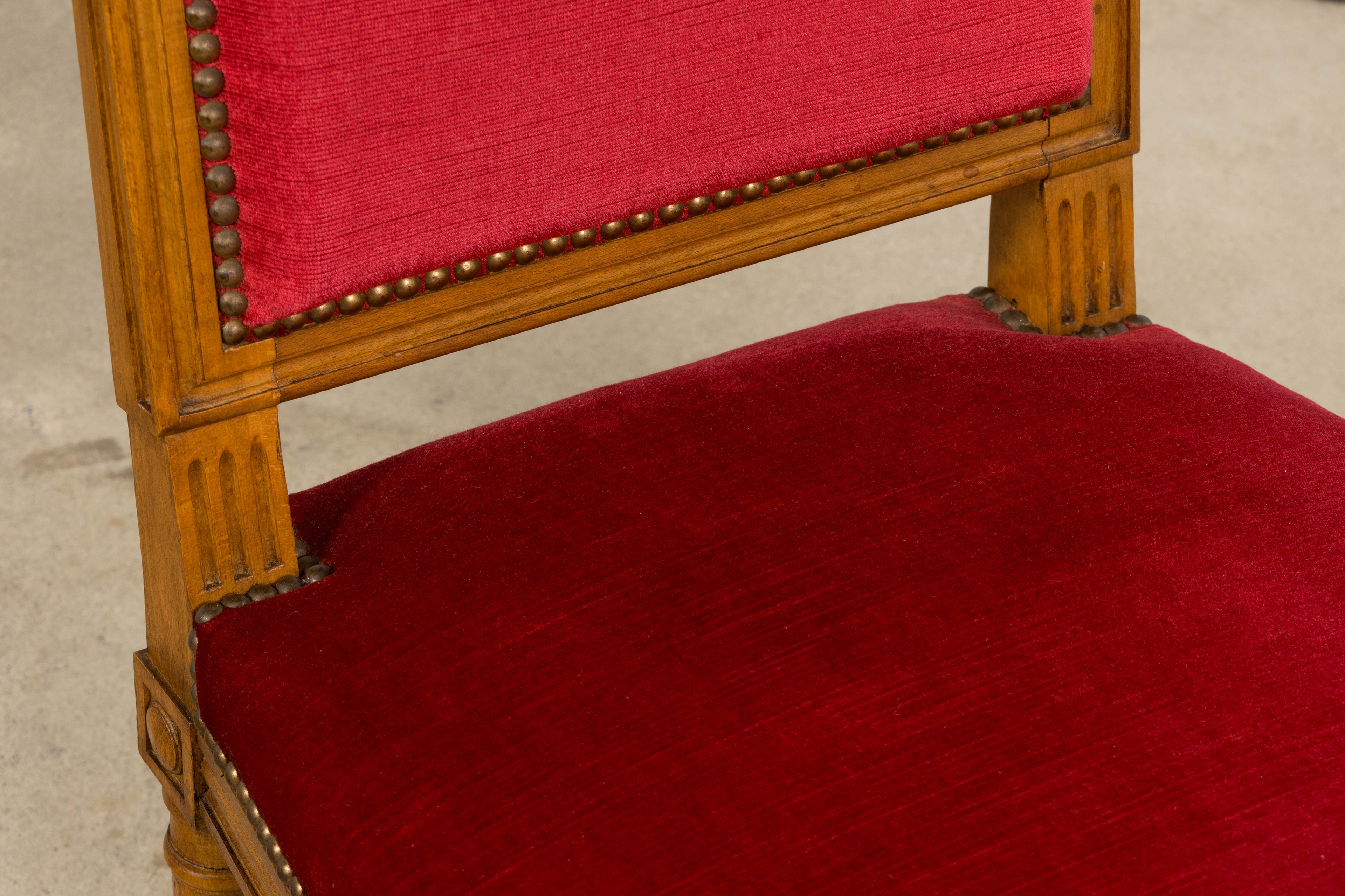 French Louis XVI Style Dining Chairs W/ Red Velvet - Set of 6